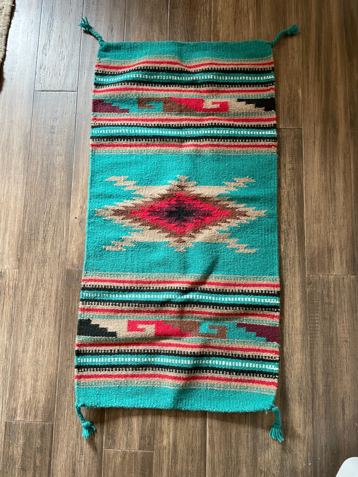 El Paso Saddle Blanket Wool Rug 20”x40” Southwest Navajo Style Pattern
