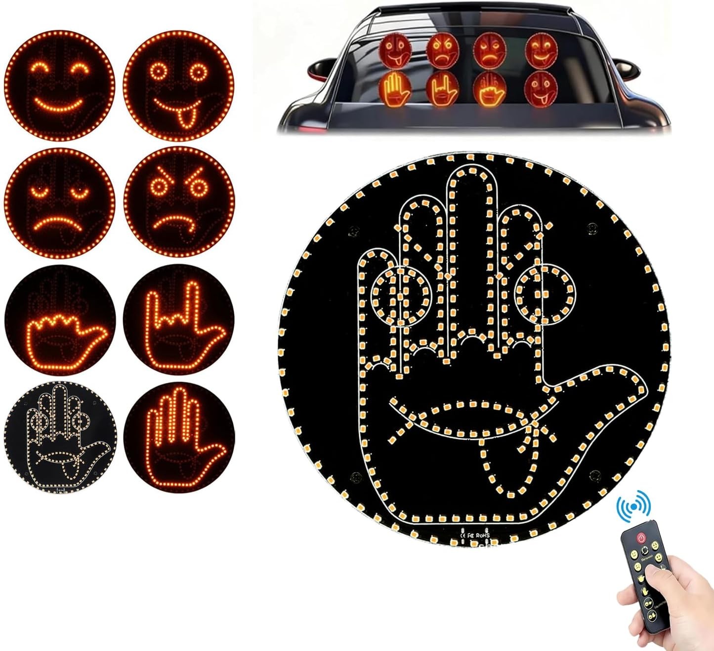 Car Hand Light with Remote, LED Hand Gesture Light for Car Window, Visual Driver