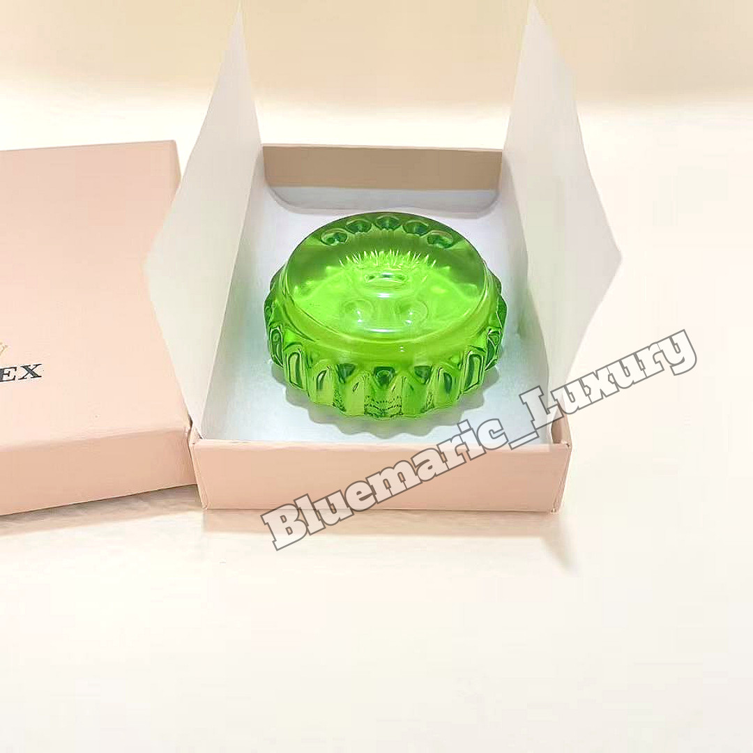 ROLEX Triplock Italian Green Glass Paperweight Green Crystal Moon Cake Salviati