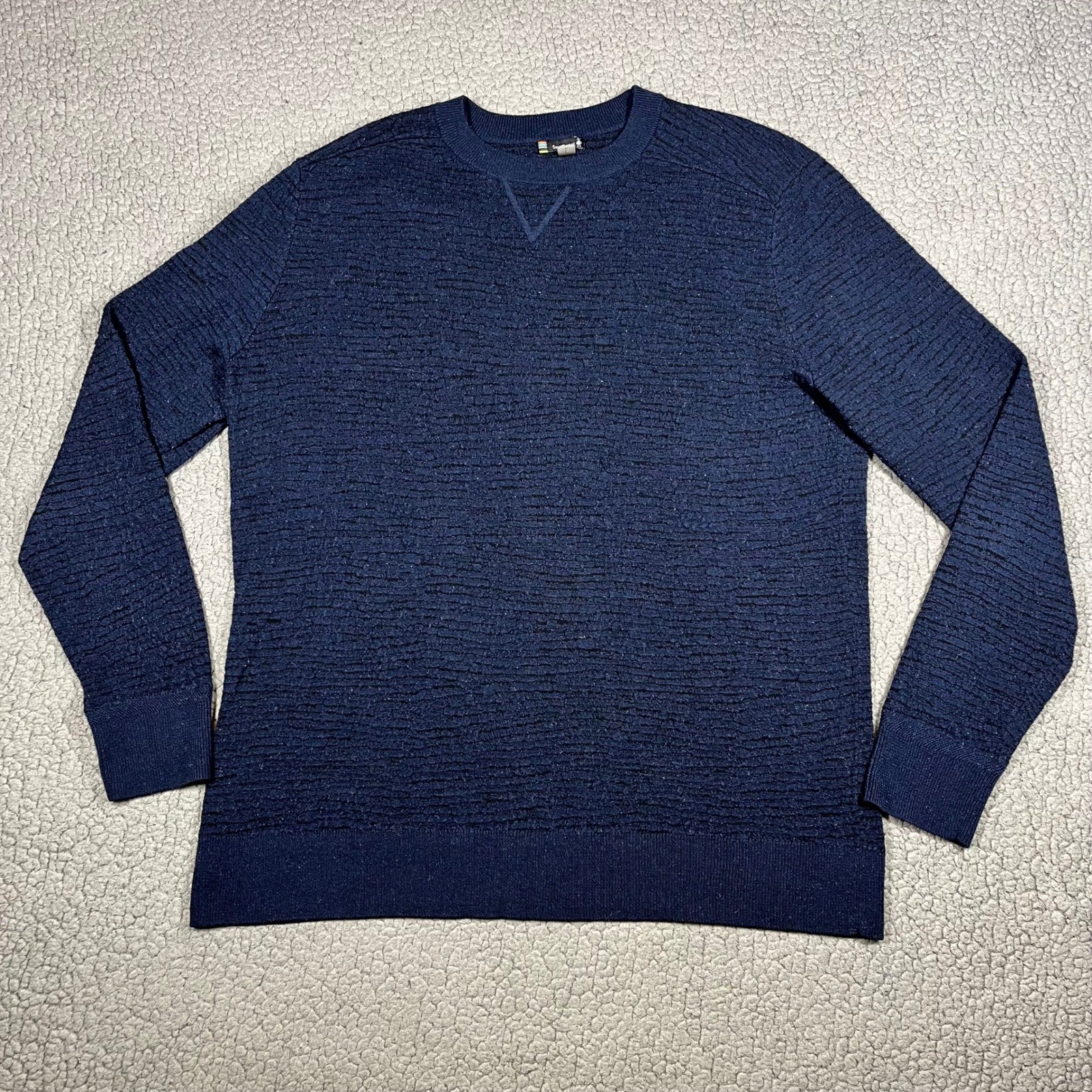 Smartwool Mens Merino Wool Blend Textured Crewneck Sweater Navy Blue Large Smartwool Mens Merino Wool Blend Textured Crewneck Sweater Navy Blue Large