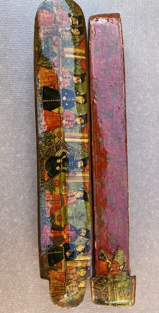 Antique Mid East Islamic Qajar Elites Hand-Made Lacquer Papier Mache Qalamdan