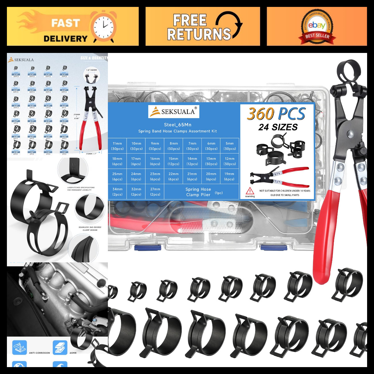 360Pcs Spring Hose Clamps Set 1/5\