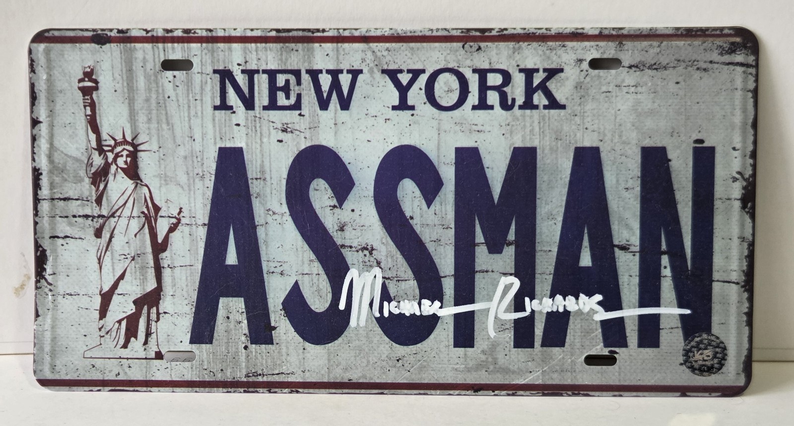 Signed ASSMAN NY License Plate - SEINFELD EPISODE Signed By MICHAEL RICHARDS Signed ASSMAN NY License Plate - SEINFELD EPISODE Signed By MICHAEL RICHARDS