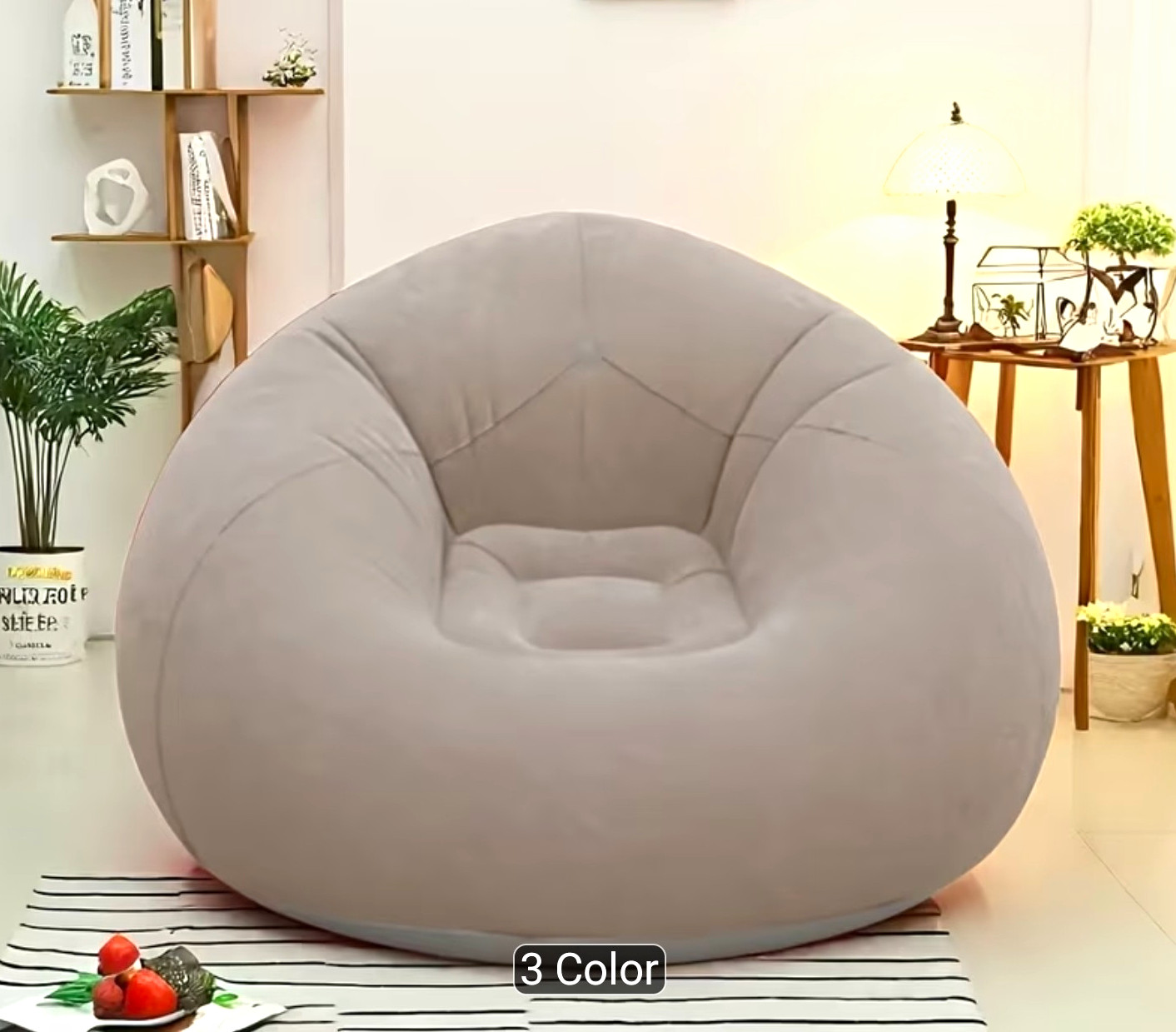 Inflatable Sofa Chair Beige Flocked PVC Round Bean Bag Style 41.3in 160lb Inflatable Sofa Chair Beige Flocked PVC Round Bean Bag Style 41.3in 160lb