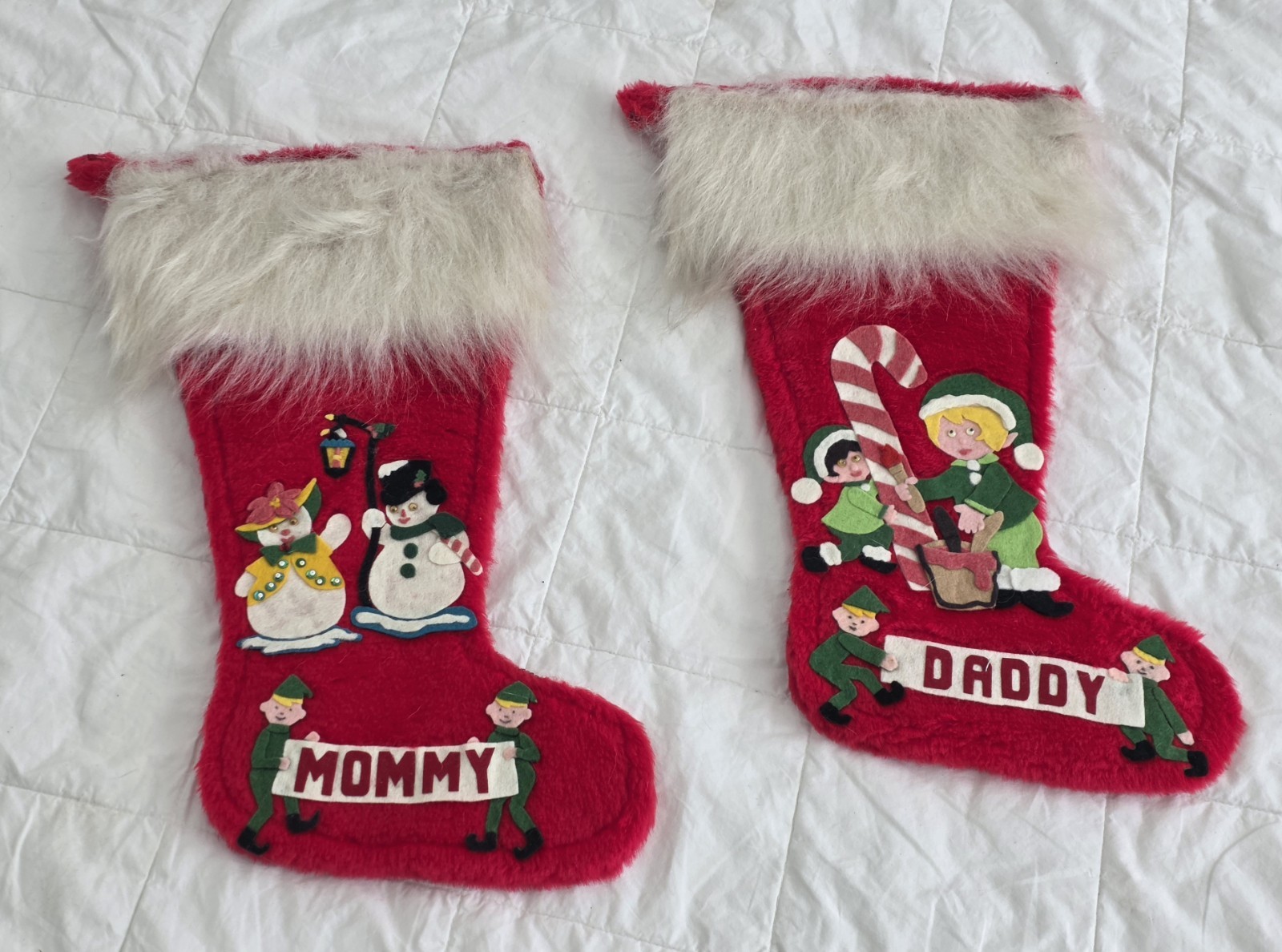 Vintage 50s Handmade Felt Christmas Stockings (MCM) Mommy & Daddy Ready to Stuff