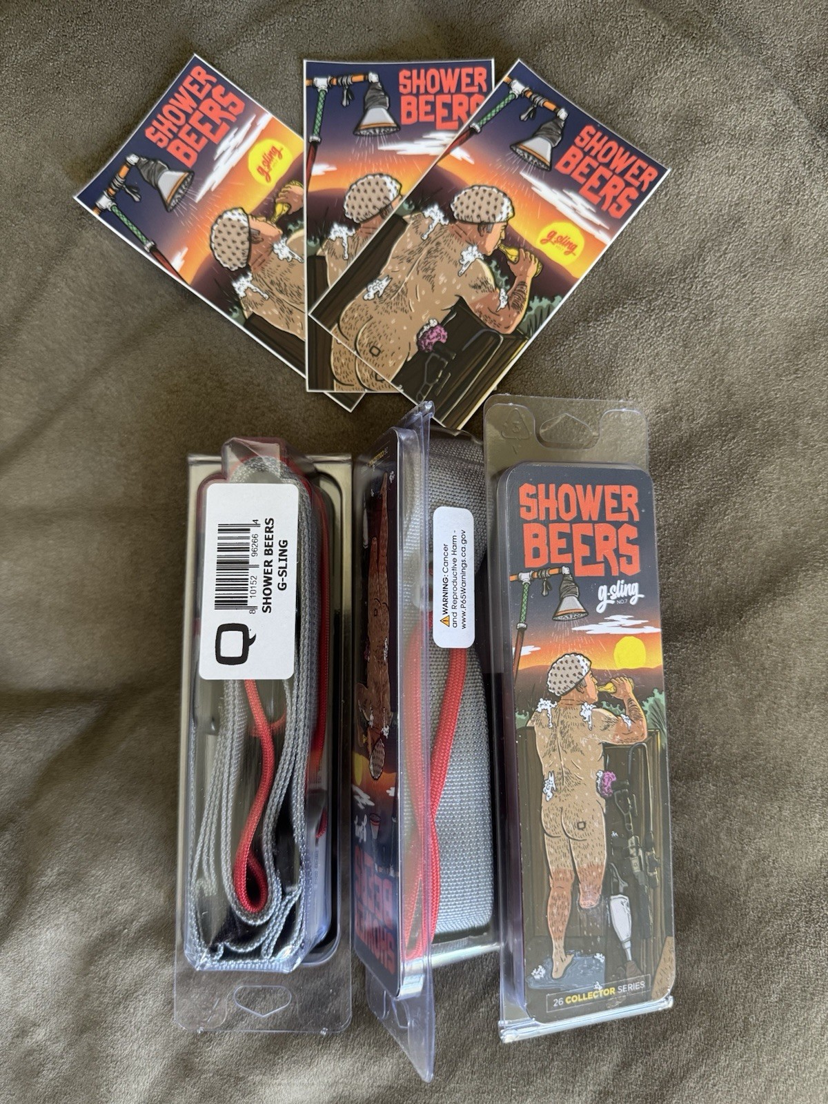 Q LLC  G-SLING SHOWER BEERS  - New - Boombox - Honey Badger - The Fix + Sticker
