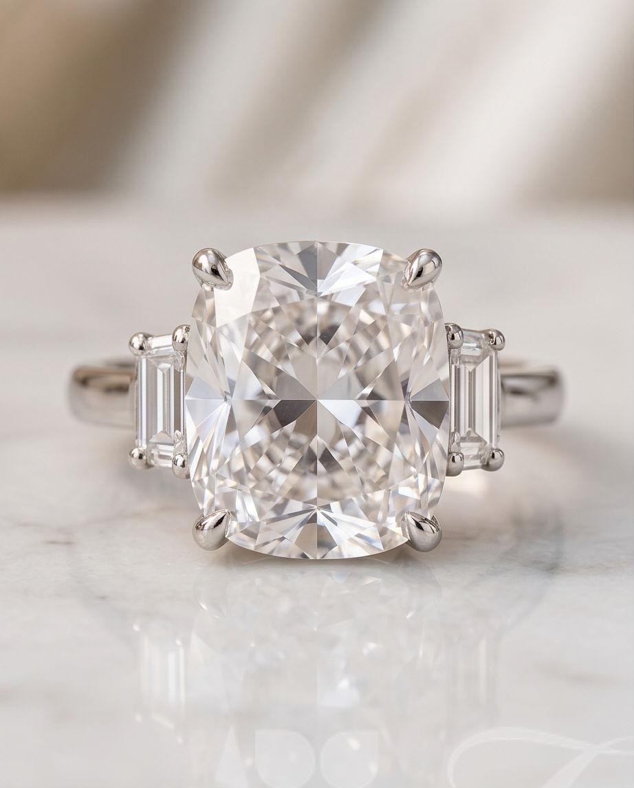IGI Certified 3.60 Ct Cushion Cut Lab Diamond Ring FVVS2 14K White Gold