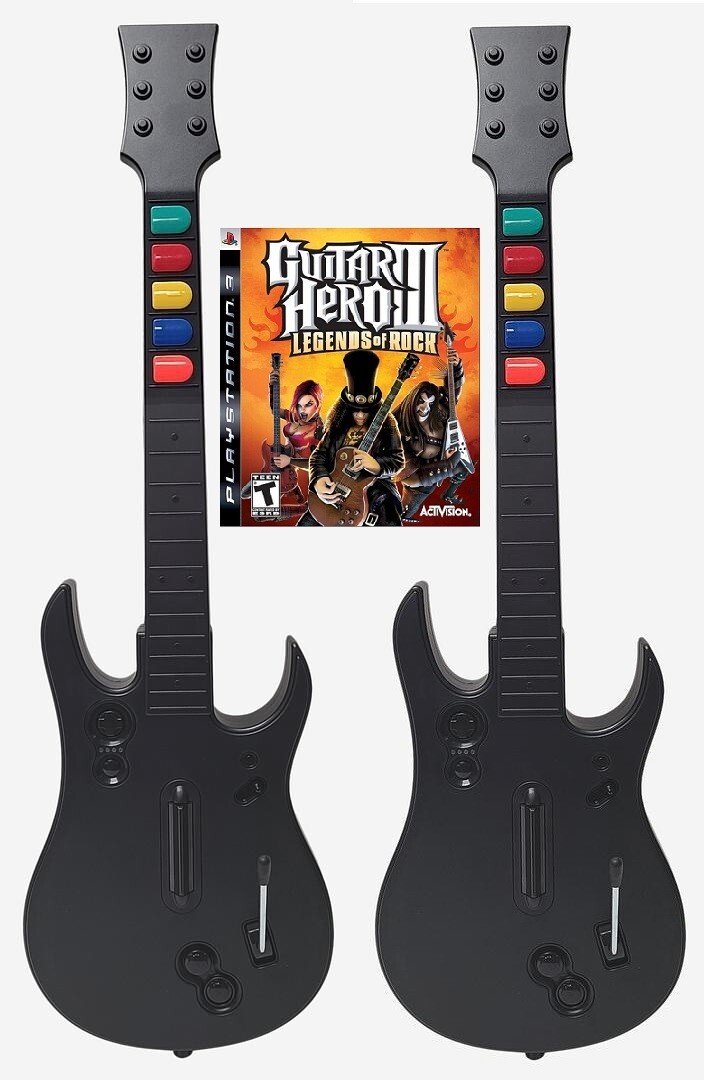 NEW PS3 Guitar Hero III 3 Game & 2x Rock Band Wireless Controller Bundle Set Kit