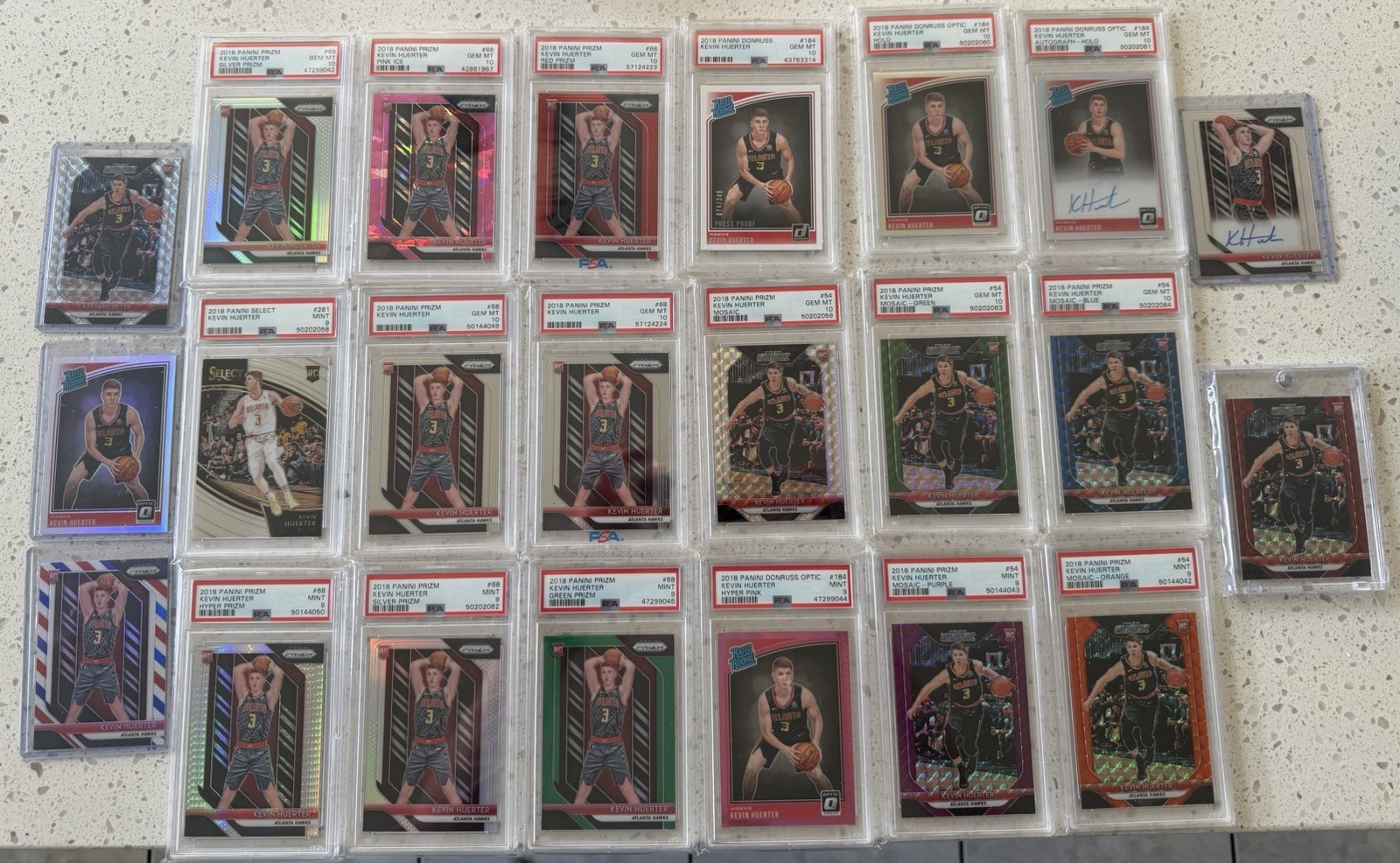 2018-19 Panini Kevin Huerter Rookie Lot (23 Cards, 11 PSA 10, 2 Auto)