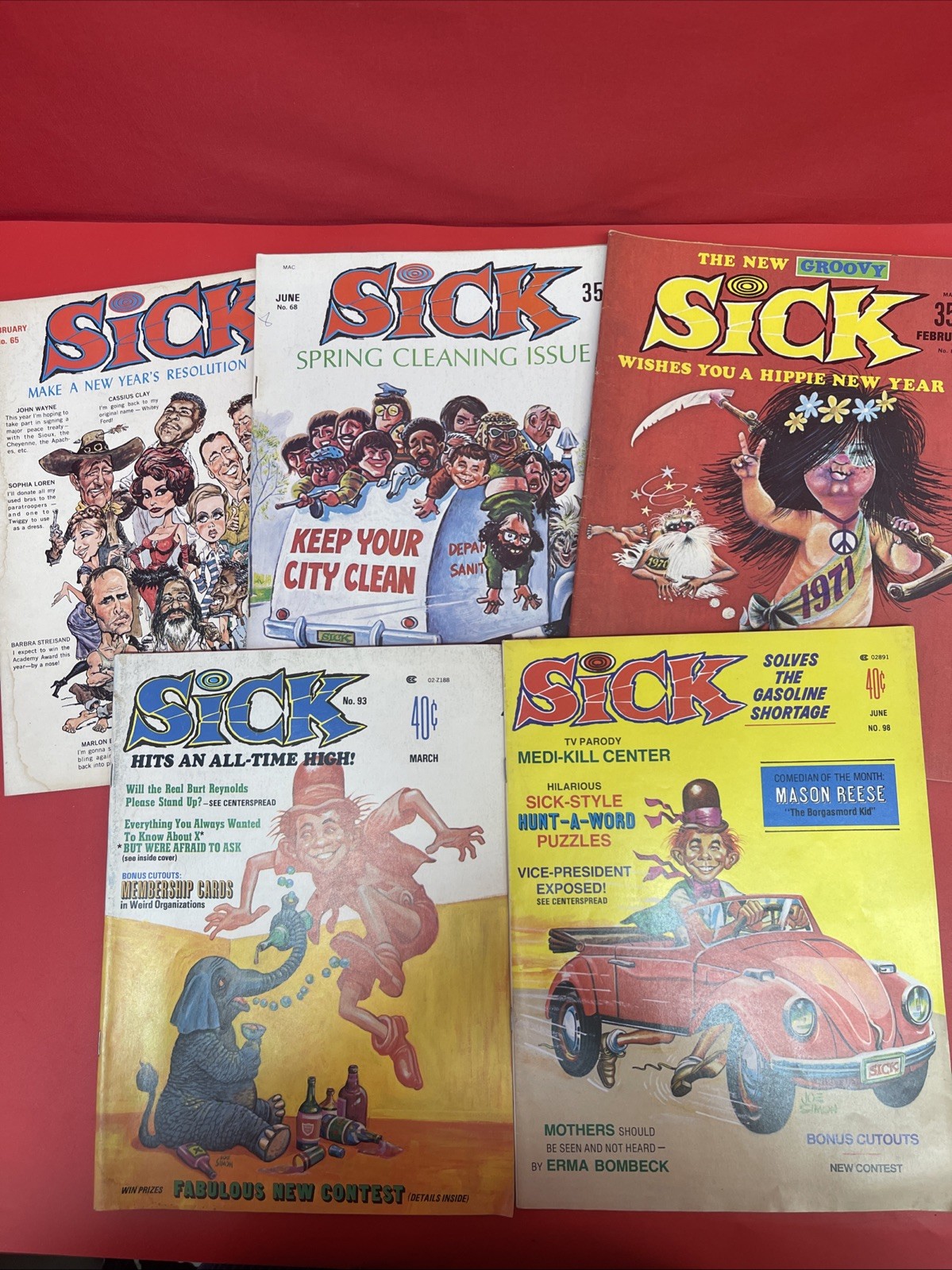 Vintage Sick Magazine Lot of 5 #65 #68 #83 #93 #98 Satire Humor Mad Magazine *35