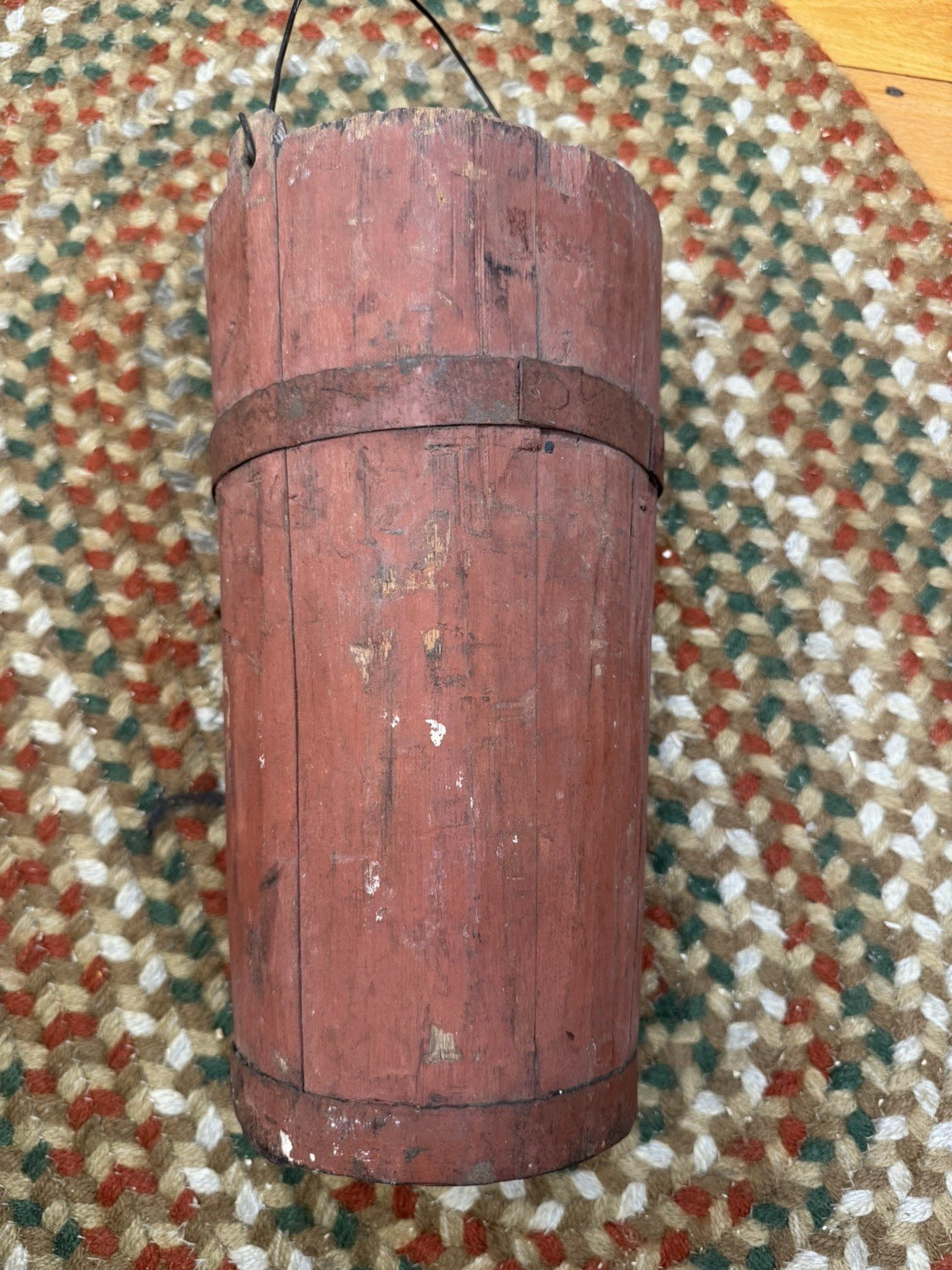 Antique Painted Staved Bucket 19th C Primitive Maine