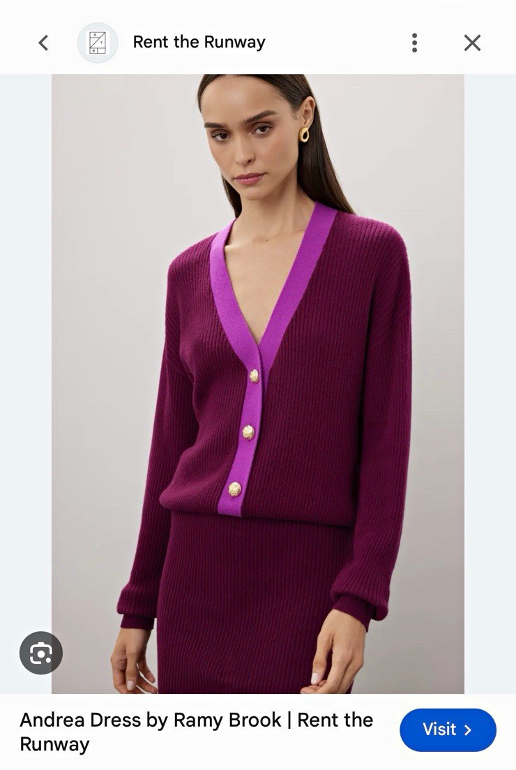 Ramy Brook Andrea Ribbed Sweater Dress V-Neck Button Front Burgundy S Ramy Brook Andrea Ribbed Sweater Dress V-Neck Button Front Burgundy S