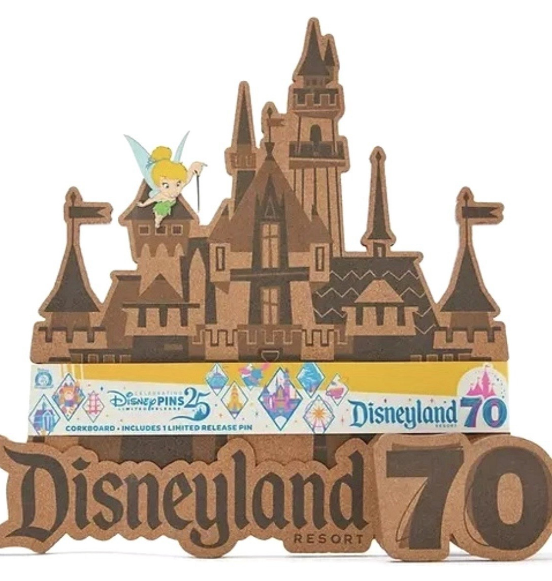 Disneyland 70th Annv Castle Tinkerbell Pin Trader Cork Display Board 2025 NEW
