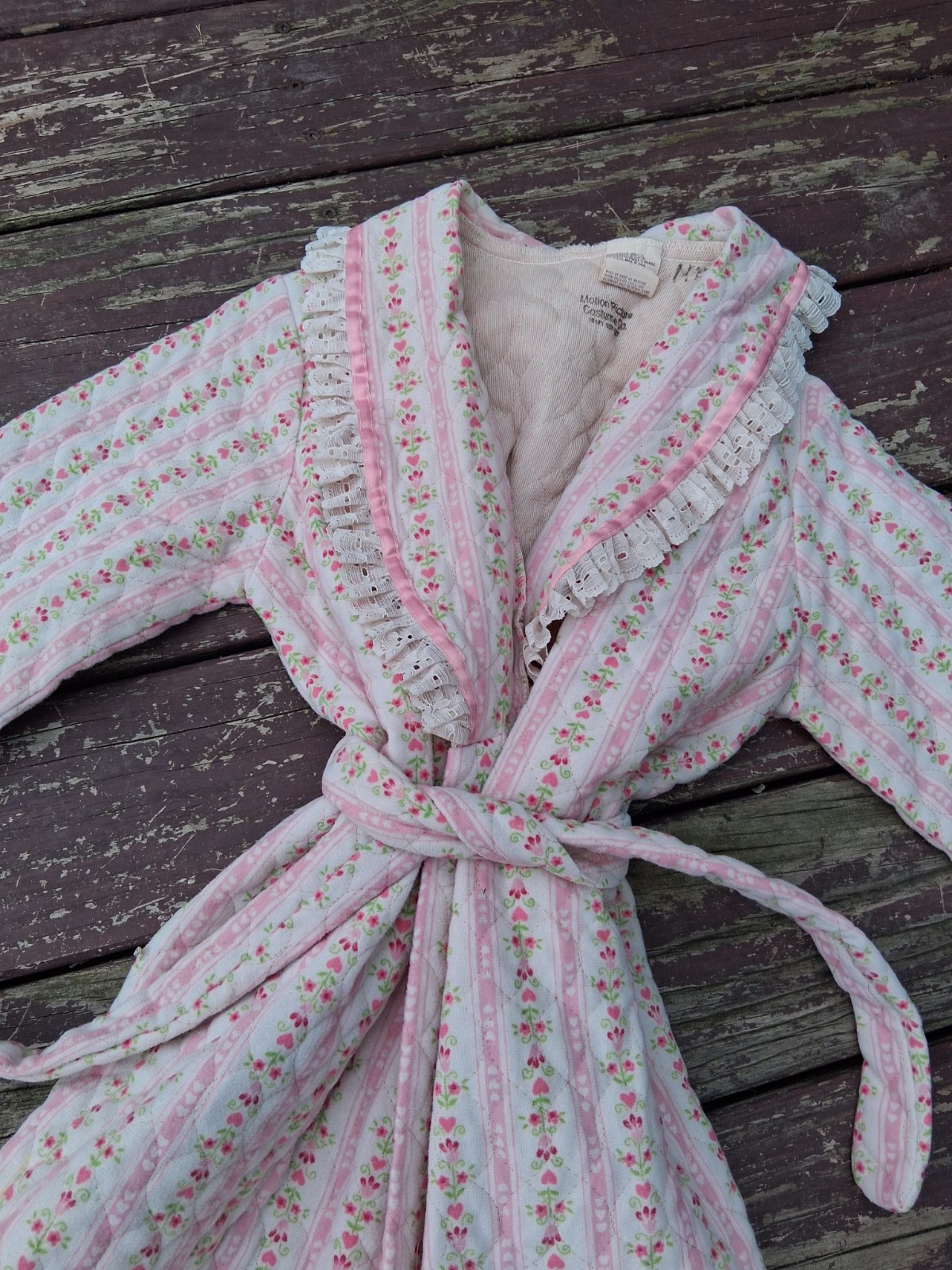 Vtg 1960s 1970s Pink Floral Hearts Cotton Quilt Lace Love Shack Fancy Style