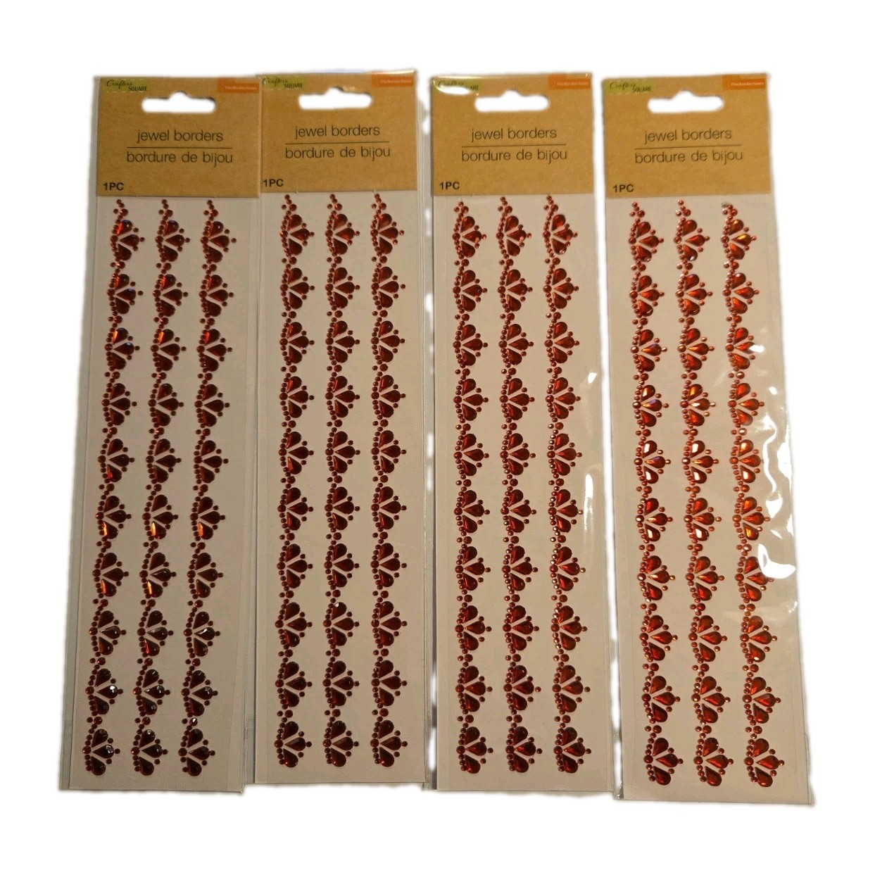New Crafter\'s Square Red Rhinestone Jewel Border Stickers Set Of 4 Embellishment New Crafter\'s Square Red Rhinestone Jewel Border Stickers Set Of 4 Embellishment