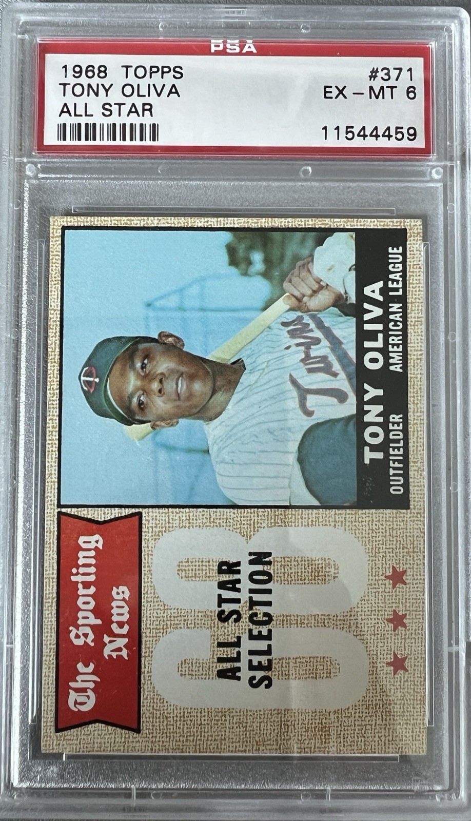 1968 Topps Tony Oliva All-Star #371 PSA 6 EX-MT Minnesota Twins HOF Vintage
