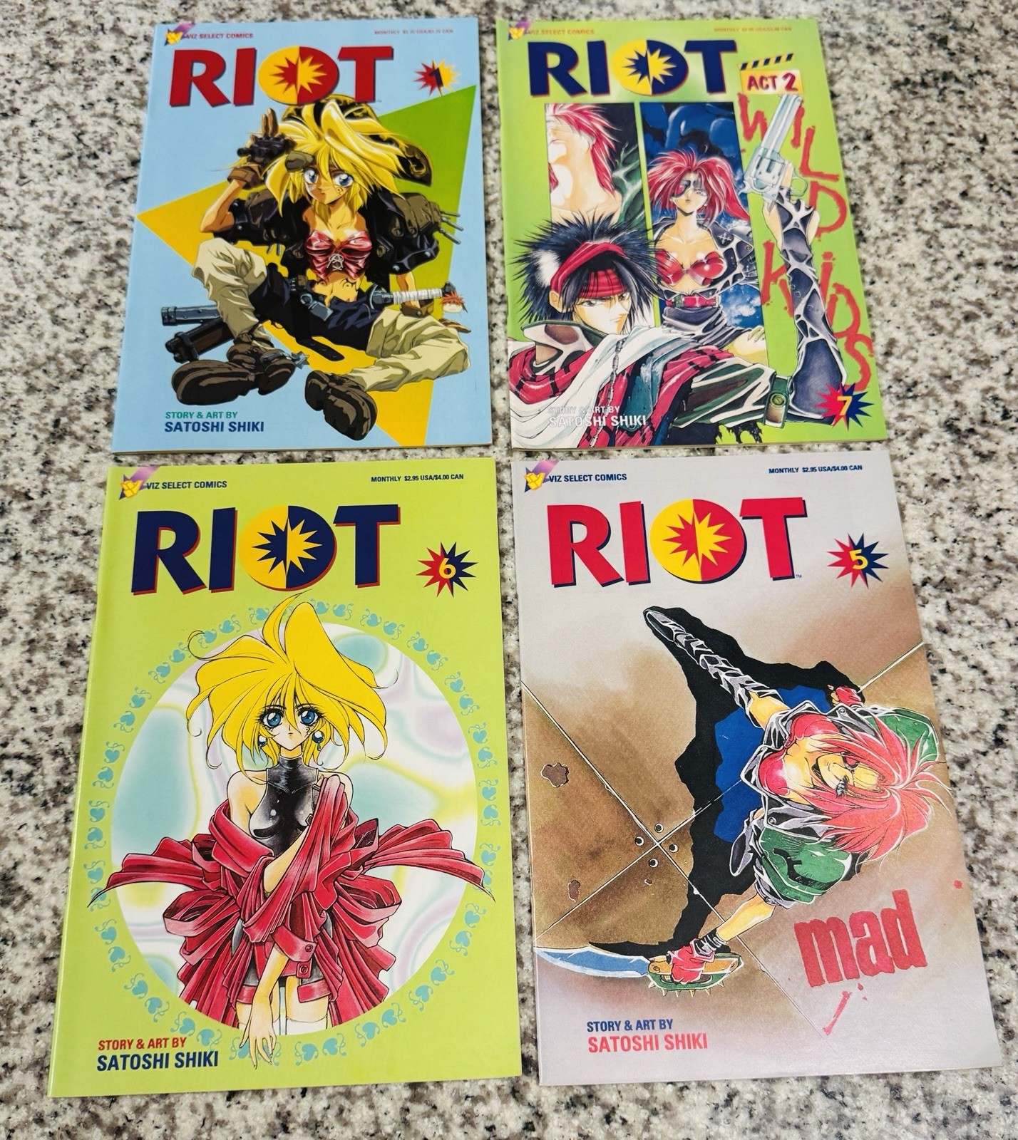 Viz Comics Riot  comic lot #1 2 5 6 Act Lot Of 4  Vintage 9.4-9.6 NM