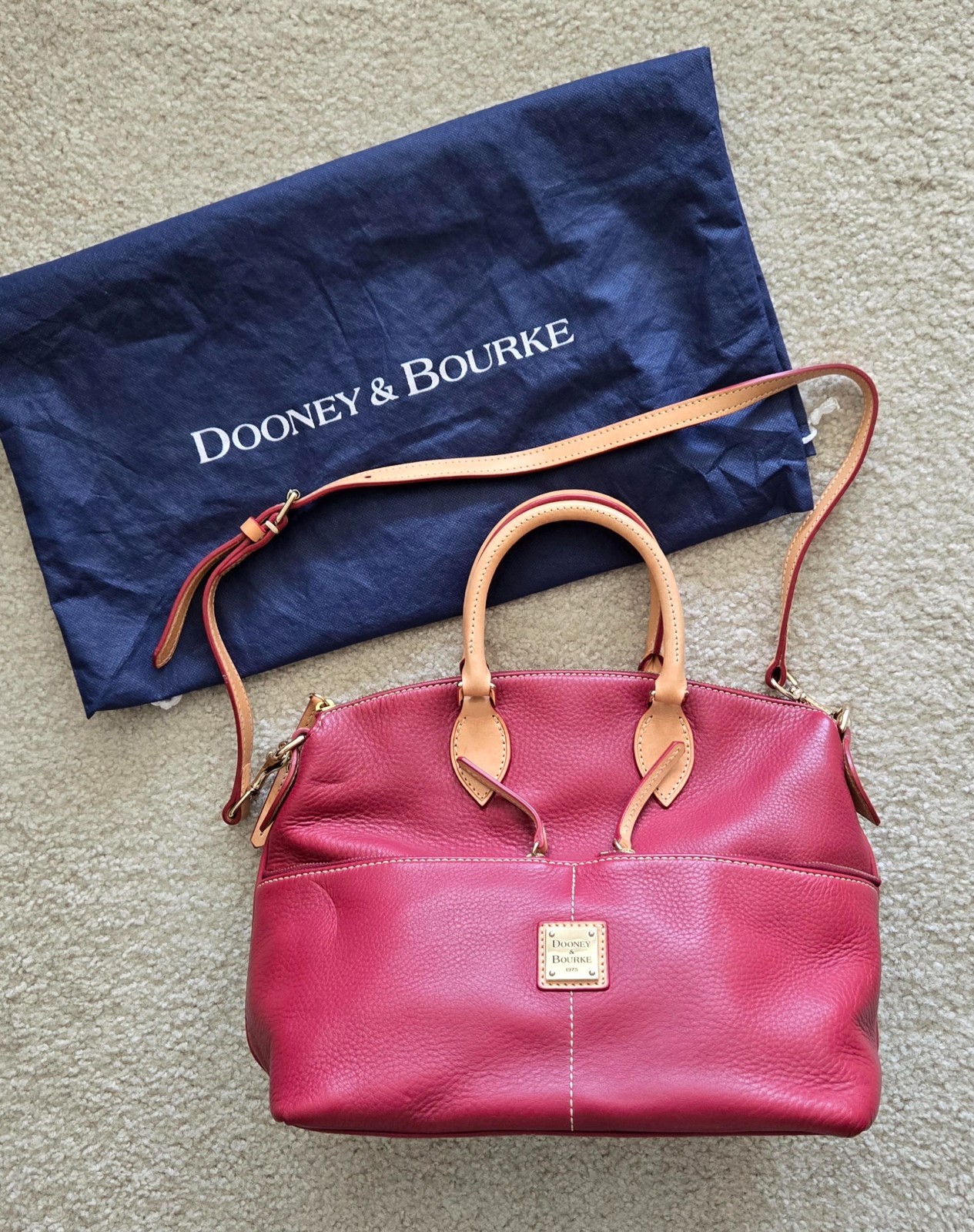 DOONEY & BOURKE RED BURGUNDY PEBBLE GRAIN LEATHER SATCHEL HANDBAG WITH DUST BAG