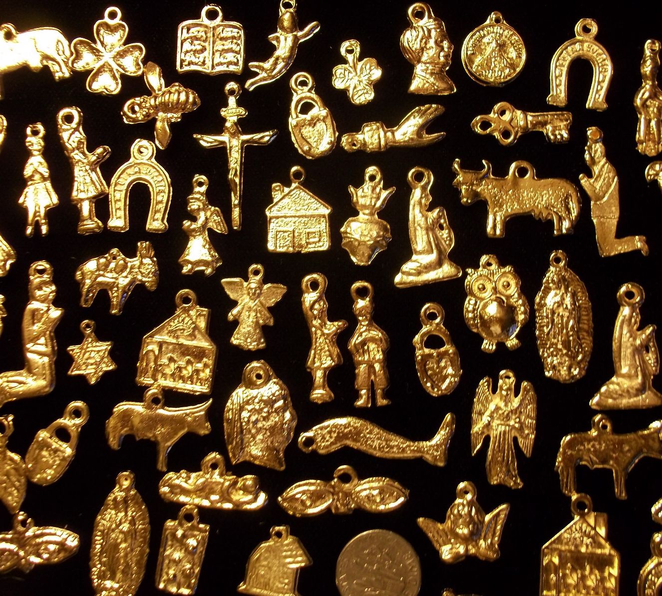 50 Milagro Charms Mexican Folk Art GOLD Import Ex Votos Dijes Miracle