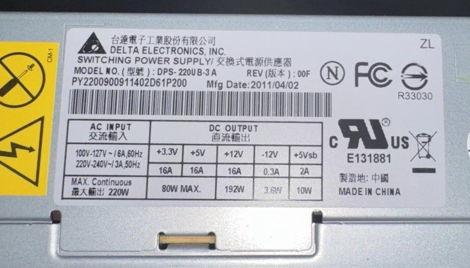 eMachines  Power Supply 220 Watt for EL1358 EL1358G EL1833 EL1850 EL1850G Models