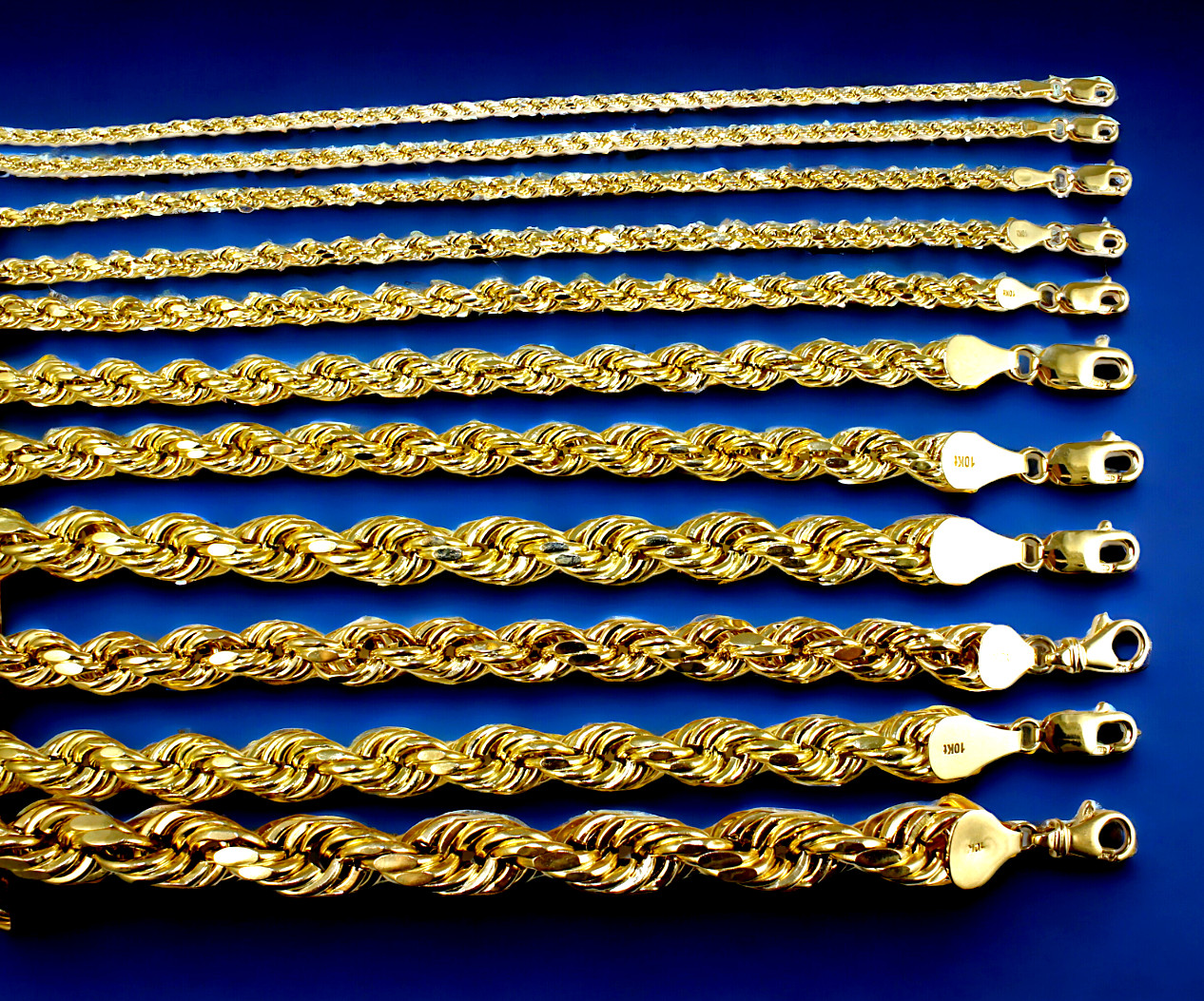 10K Yellow Gold Rope Necklace Chain Diamond Cut Real Gold 2mm-12mm 16\