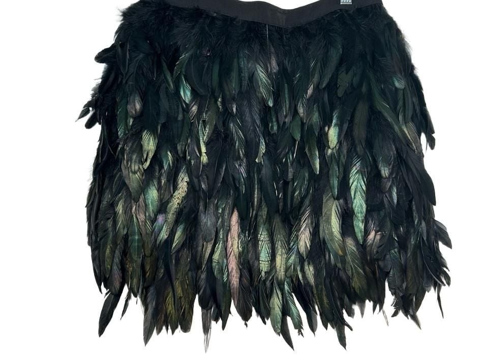 NWT SUGARLIPS Black and Green Iridescent Feather Mini Skirt Size L NWT SUGARLIPS Black and Green Iridescent Feather Mini Skirt Size L