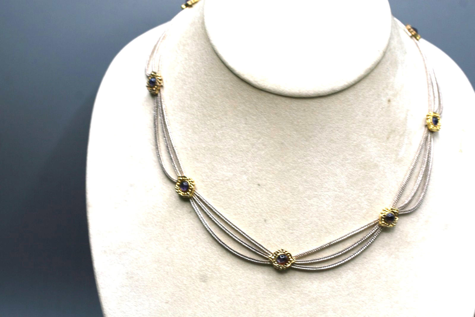 Beautiful Vtg Turkish Sterling Silver 2 Tones  925  Necklace 17\