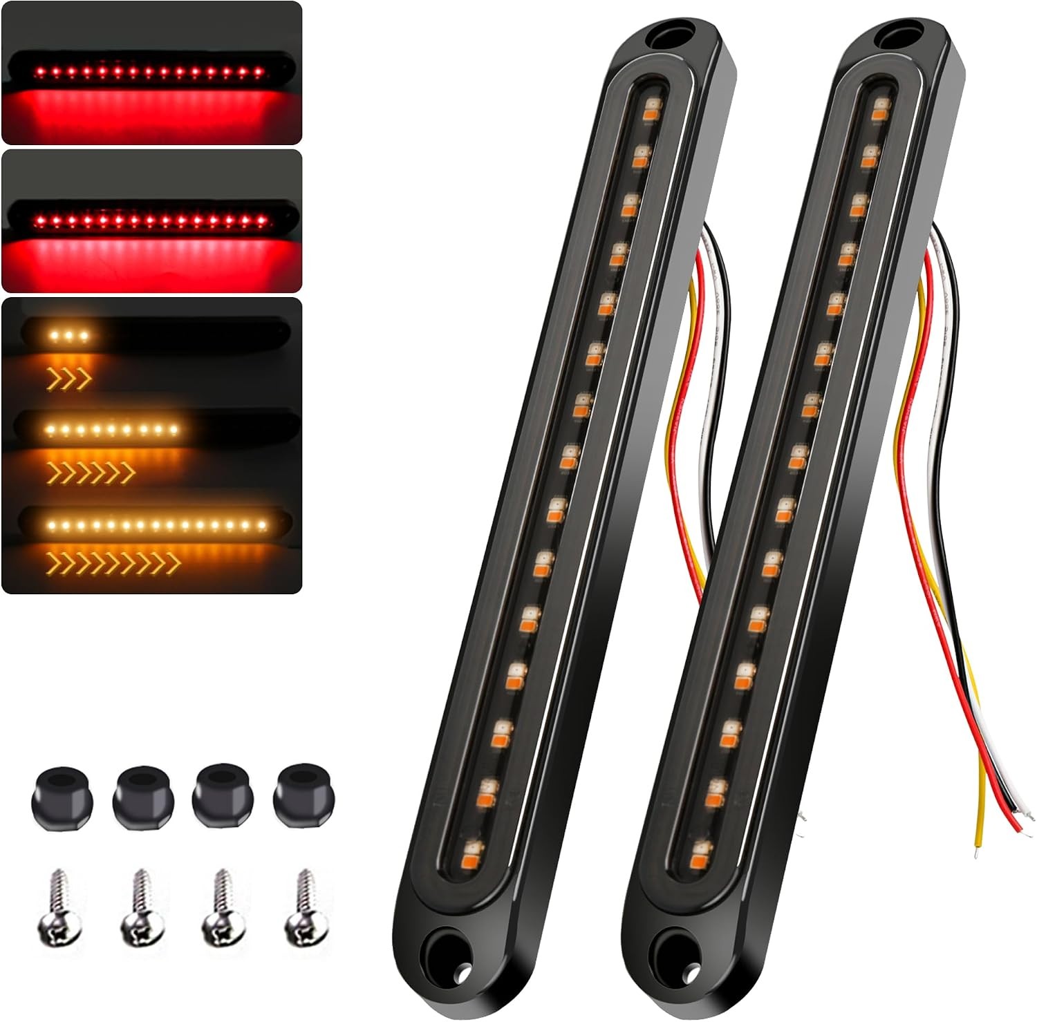 2PCS 12V-24V 30 LED Tail Lights Red & Yellow Trailer Brake Light Turn Signal Tra