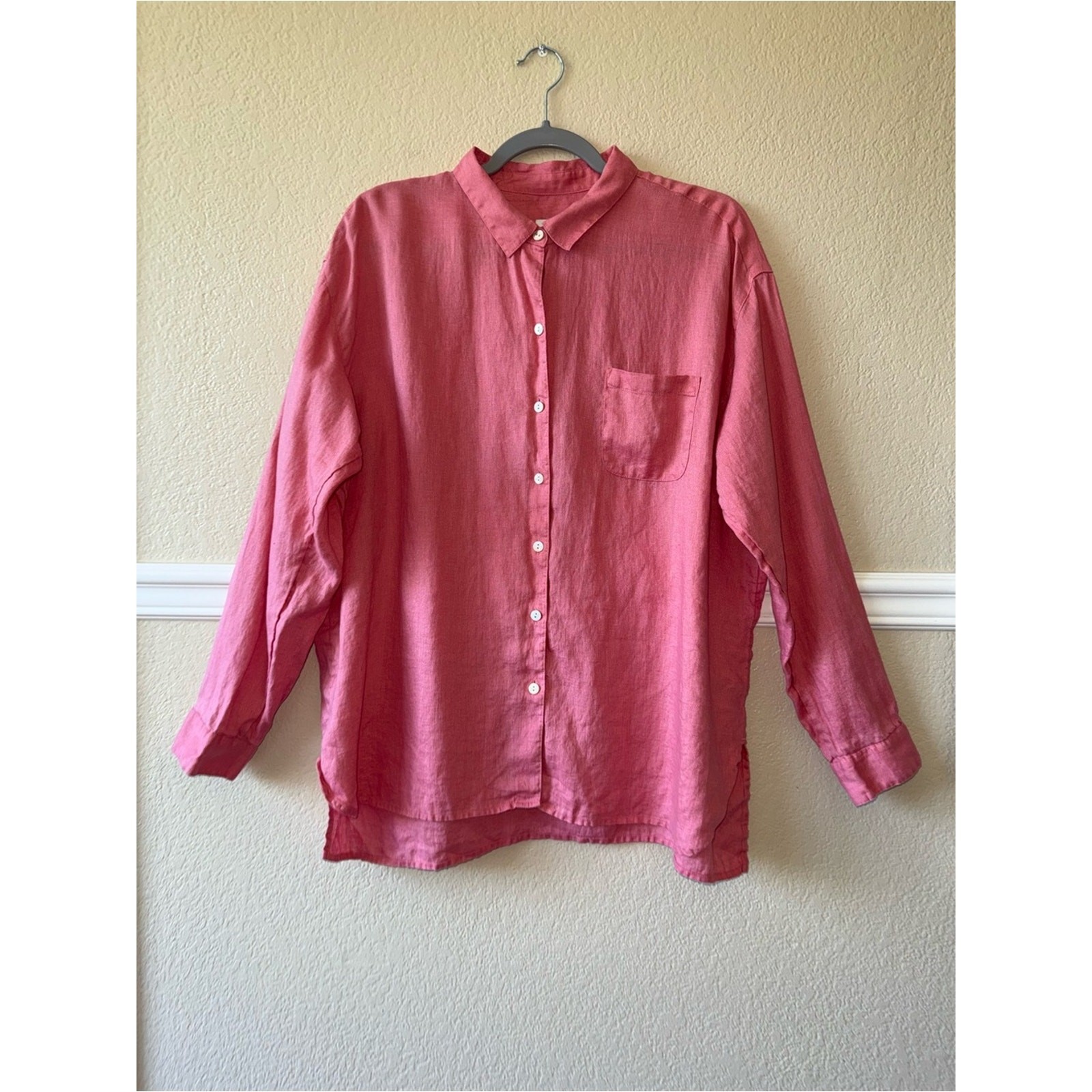 J. Jill 100% Linen Button Down Long Sleeve Shirt Coral Pink Large Coastal J. Jill 100% Linen Button Down Long Sleeve Shirt Coral Pink Large Coastal