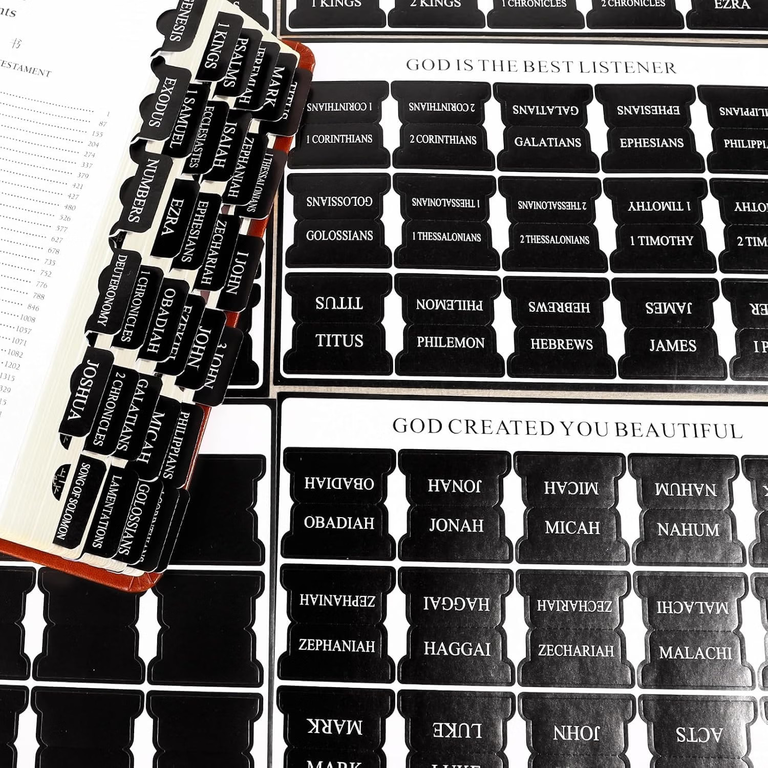 75 Laminated Bible Tabs for Women & Men Bible Index Tabs Easy to Use in Black