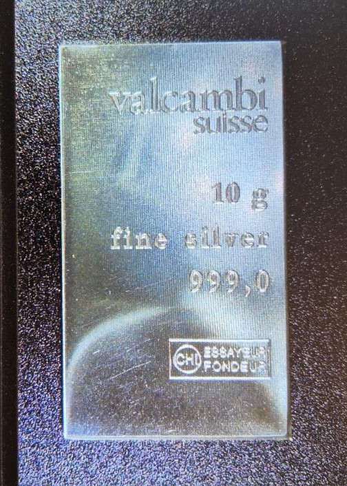 Valcambi Suisse NEW 10Gram Silver Bar|TEN GRAM BAR From 10x10 Card-FREE SHIPPING