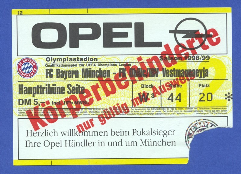 1998/99 --- FC Bayern Munich v Obilic Belgrade -- Ticket Champions League 219 1998/99 --- FC Bayern Munich v Obilic Belgrade -- Ticket Champions League 219