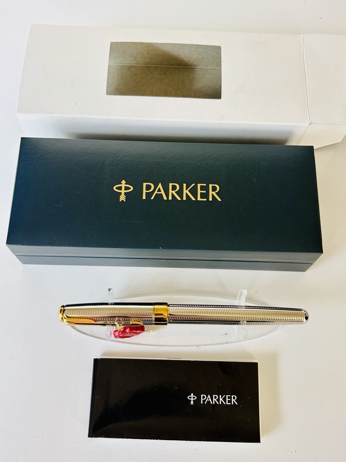 Vintage Parker Sonnet Cascade Fountain Pen Silver Plated 18K Gold Nib 1999 Boxed