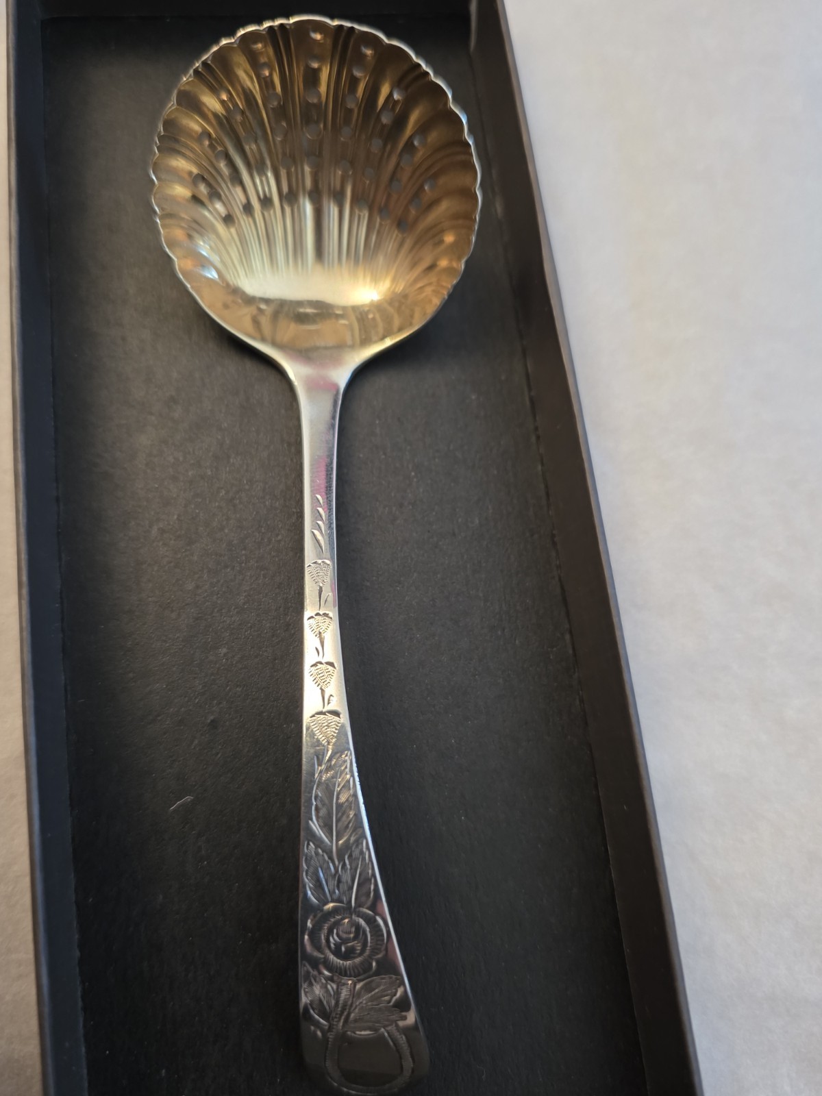 A Lovely Silver Sifter Spoon With Gilded Bowl, Sheffield 1895