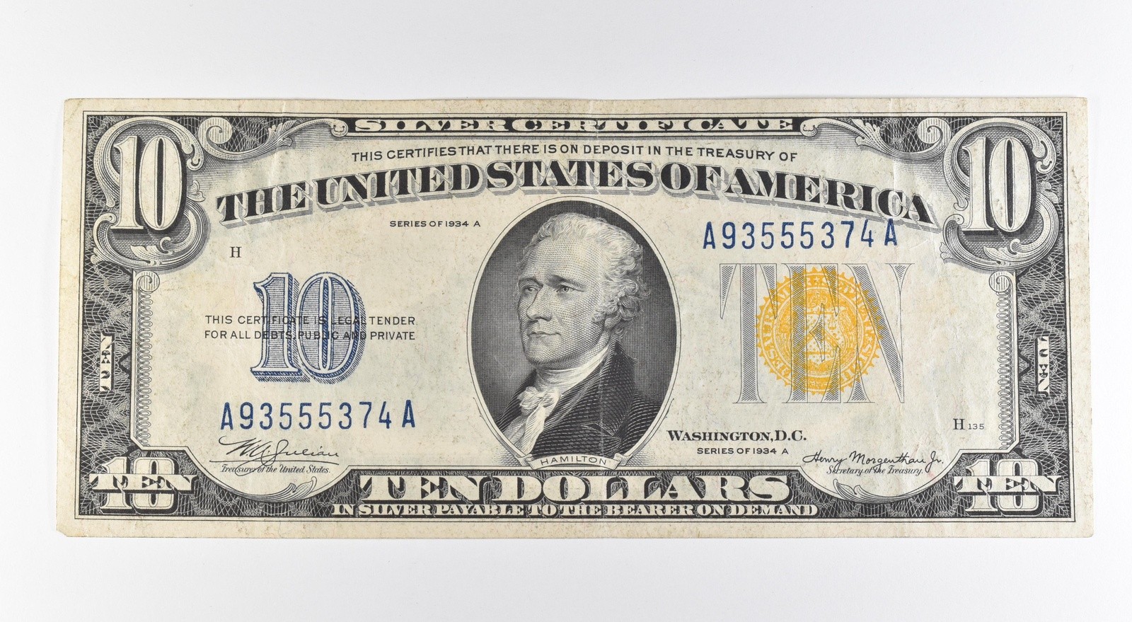 1934 A $10 Silver Certificate Yellow Seal North Africa Fr#2309 *0442