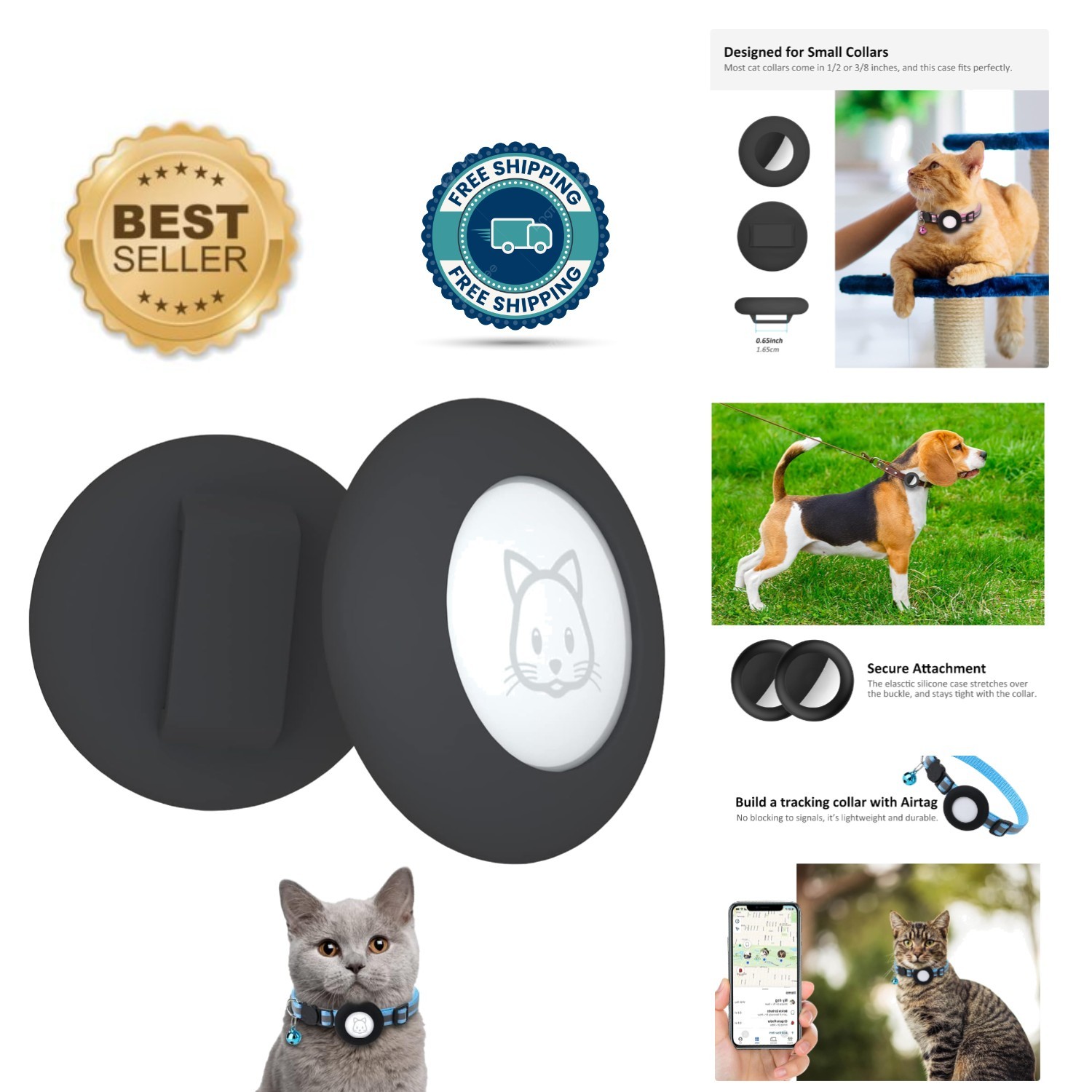 2-Pack Stylish Silicone AirTag Holder for Cat Collars - Fits Up to 0.38\