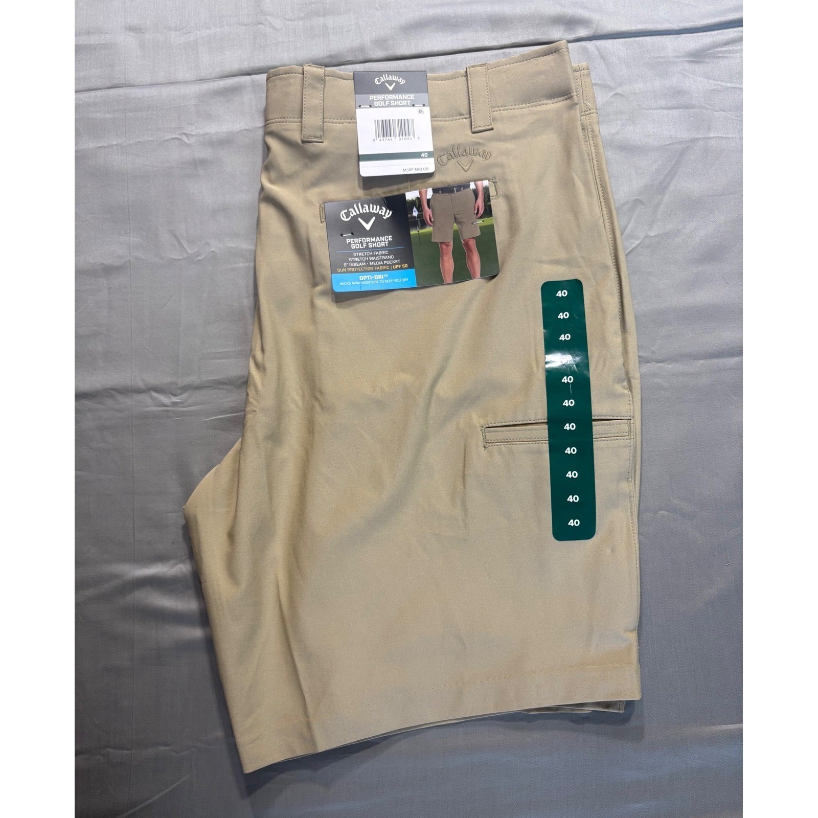 Callaway Mens Performance Golf Shorts Khaki Tan Opti-Dri Stretch Size 40 NWT Callaway Mens Performance Golf Shorts Khaki Tan Opti-Dri Stretch Size 40 NWT