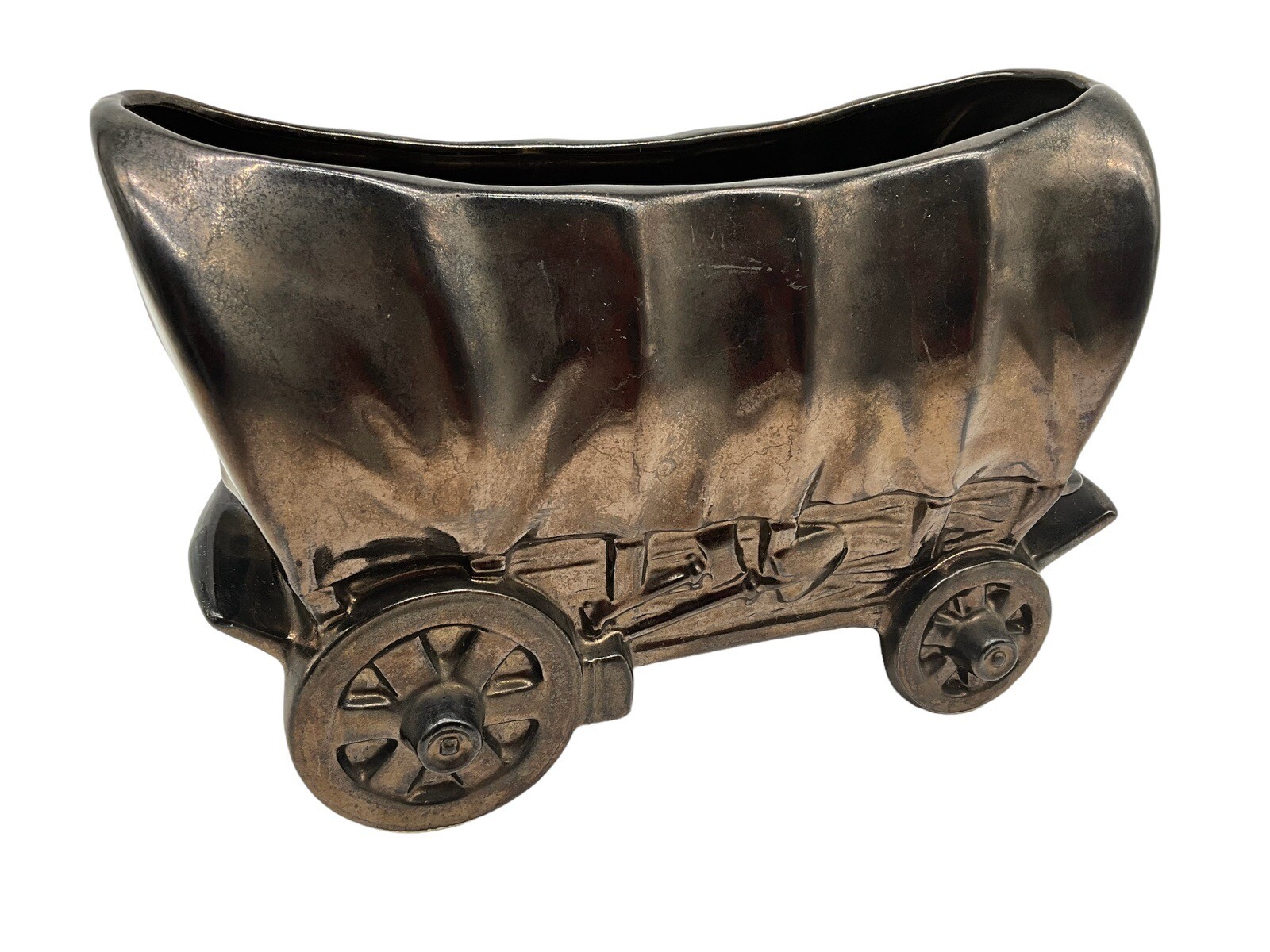 Shawnee MCM Kenwood Bronze Covered Wagon Planter Vintage Collectible Home Decor Shawnee MCM Kenwood Bronze Covered Wagon Planter Vintage Collectible Home Decor