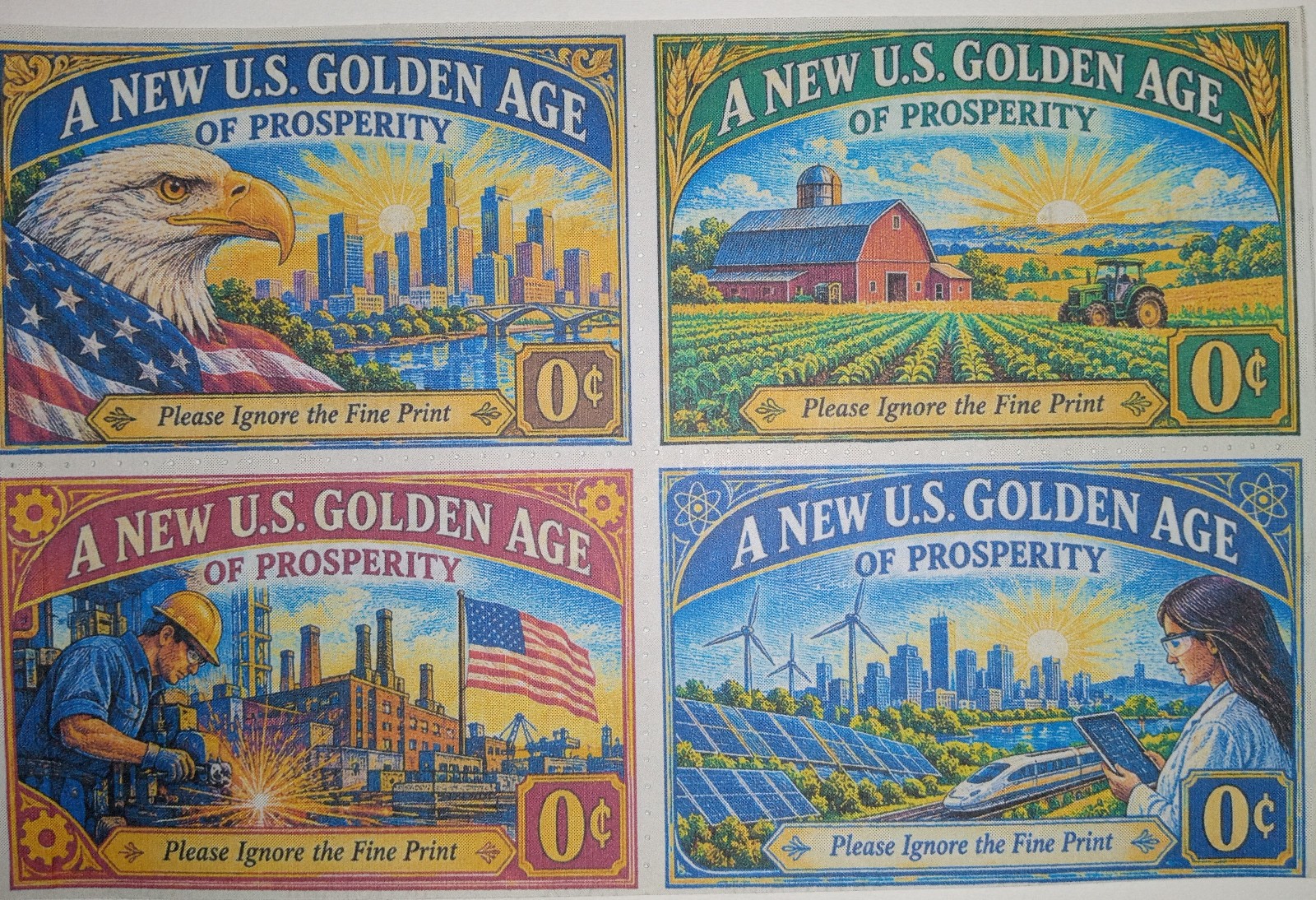 New U.S. Golden Age of Prosperity, U.S. Government Satire, 4 Artistamps