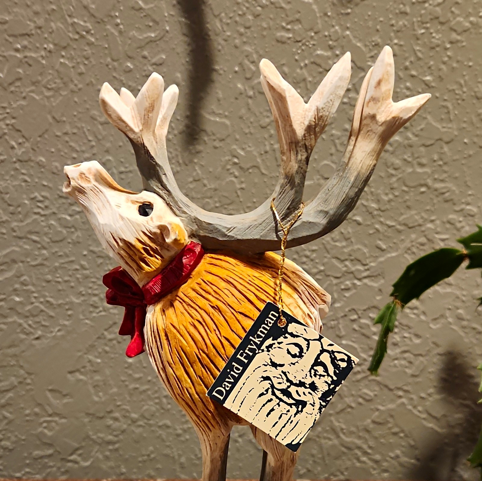 Vtg 1994 David Frykman Oh The Joy Moose Reindeer Figurine  Red Ribbon Christmas