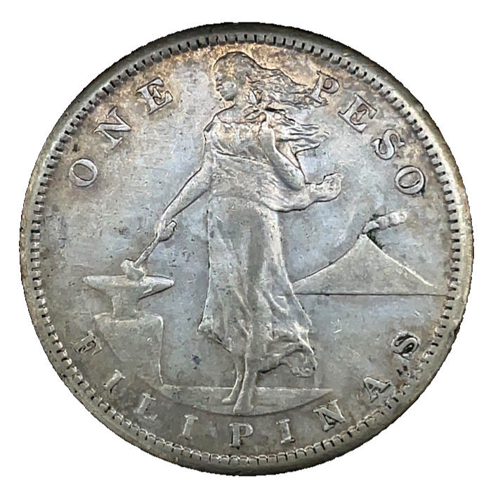 1909 S US-Philippines One Peso 0.900 Silver Coin AU-About Uncirculated KM# 172
