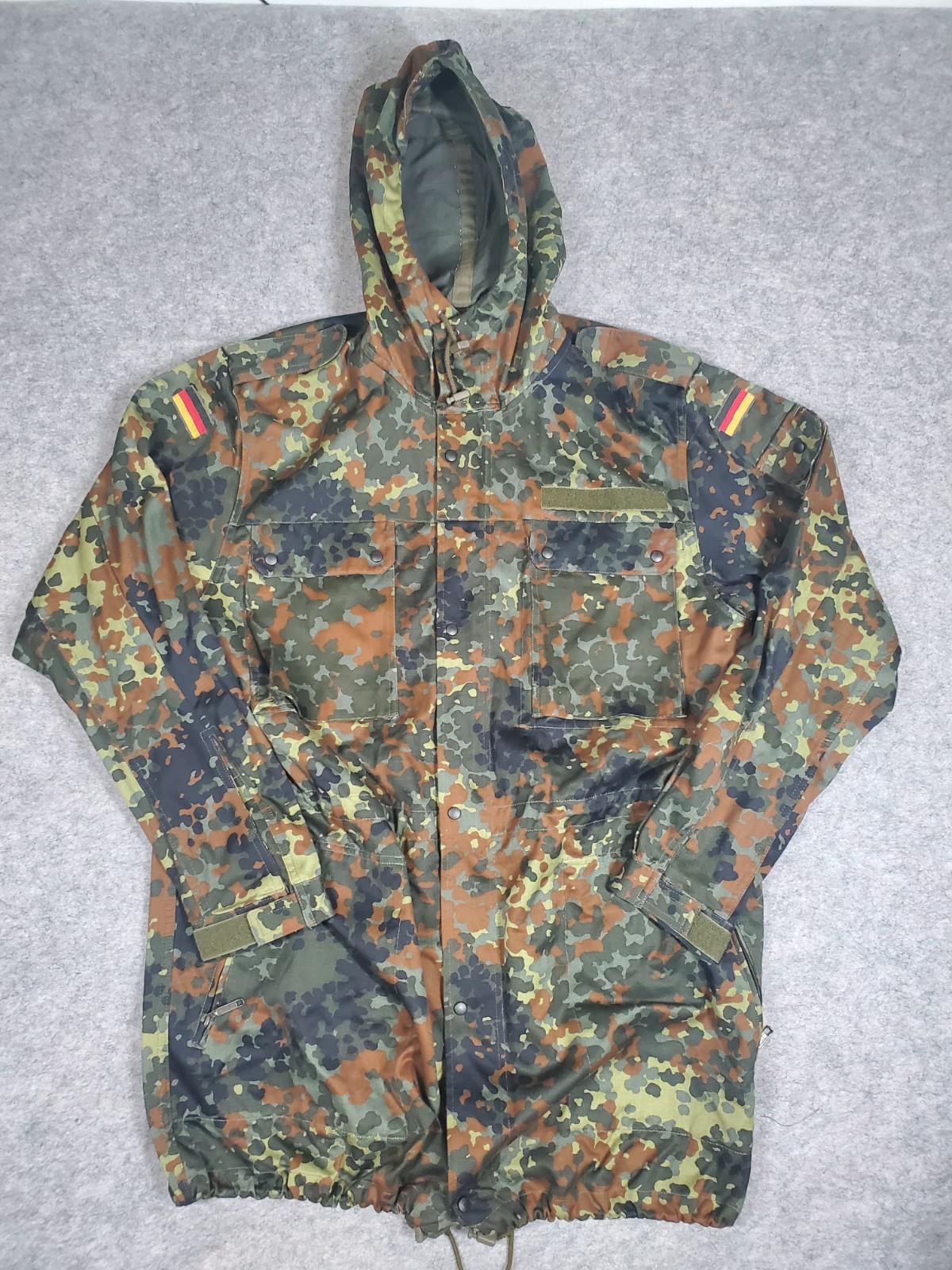 Vintage German Flecktarn Parka Jacket Mens Large Camo Hooded Bundeswehr 90s