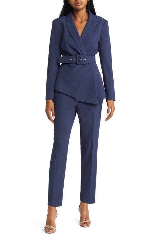 Tahari ASL Straight Leg Slim-Fit Pantsuit Women\'s 14 Midnight Navy Zip Closure