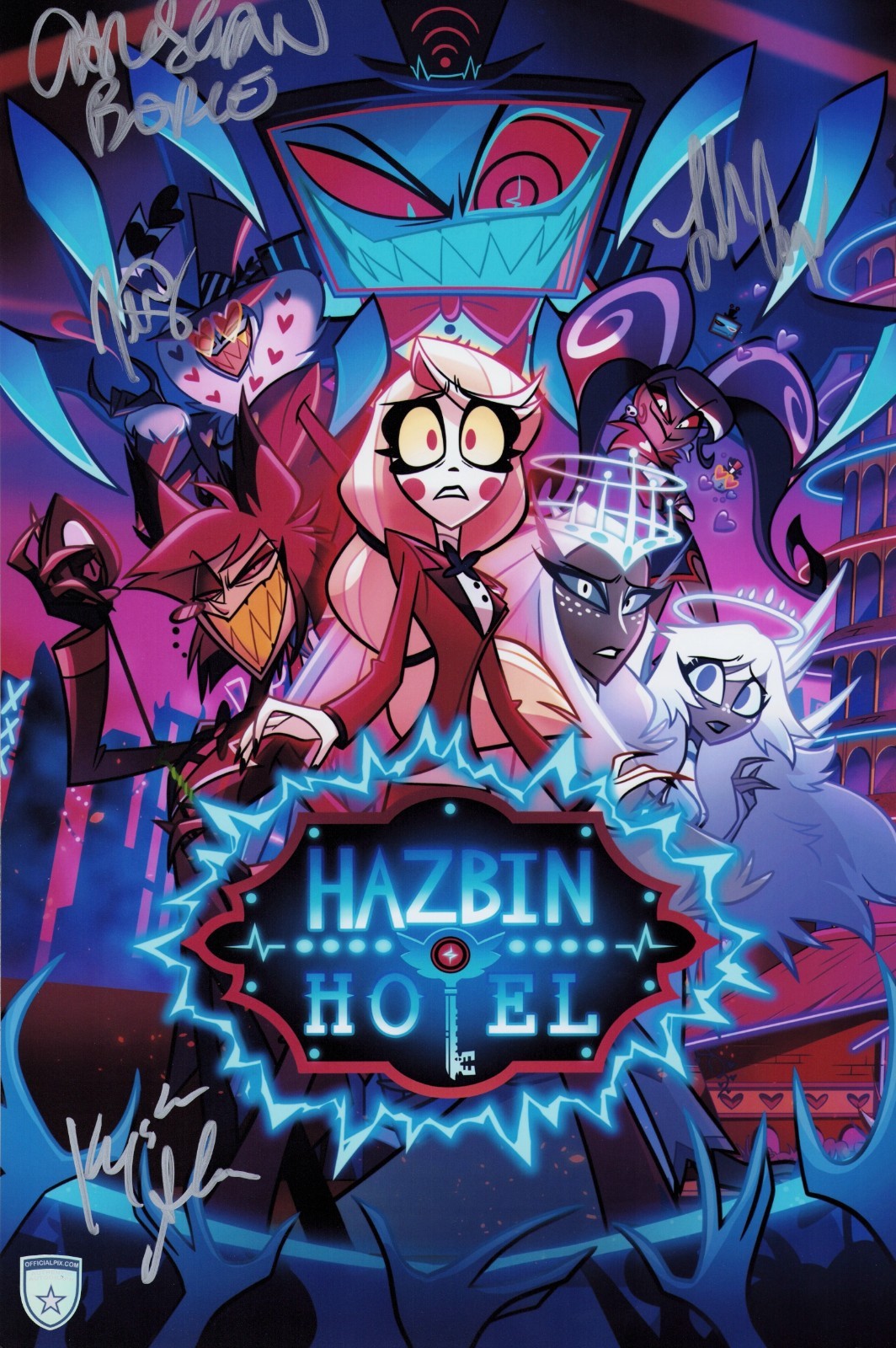 Signed Hazbin Hotel 11x17 Alabado, Borle, Cooper, Perez w/ Official Pix COA Signed Hazbin Hotel 11x17 Alabado, Borle, Cooper, Perez w/ Official Pix COA