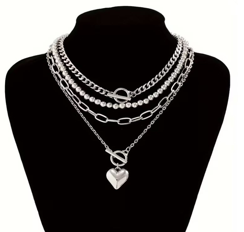 BRIGHTON BEACH 4pcs Geometric Beaded OT Clasp Heart Necklace BRIGHTON BEACH 4pcs Geometric Beaded OT Clasp Heart Necklace