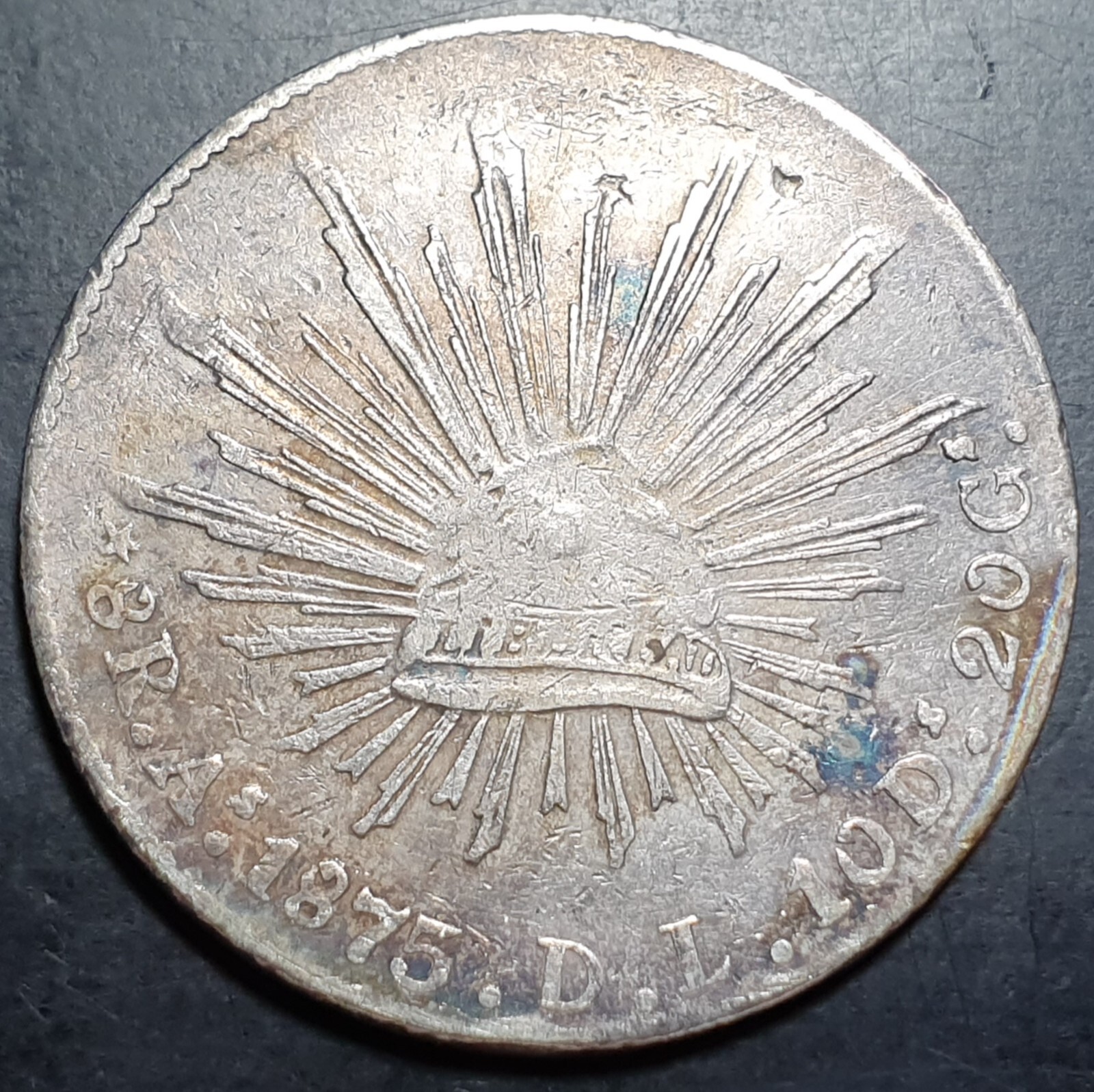 Mexico Second Republic 8 Reales 1875 As DL Alamos Mint Scarce Mintmark