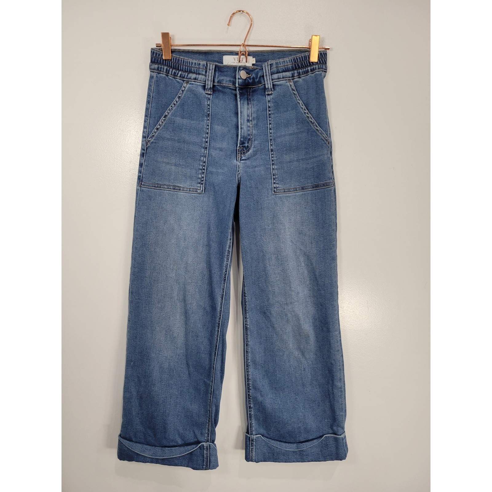 VICI Los Angeles Womens 27 Medium Wash Wide Leg Cuffed Carpenter Jeans Blue