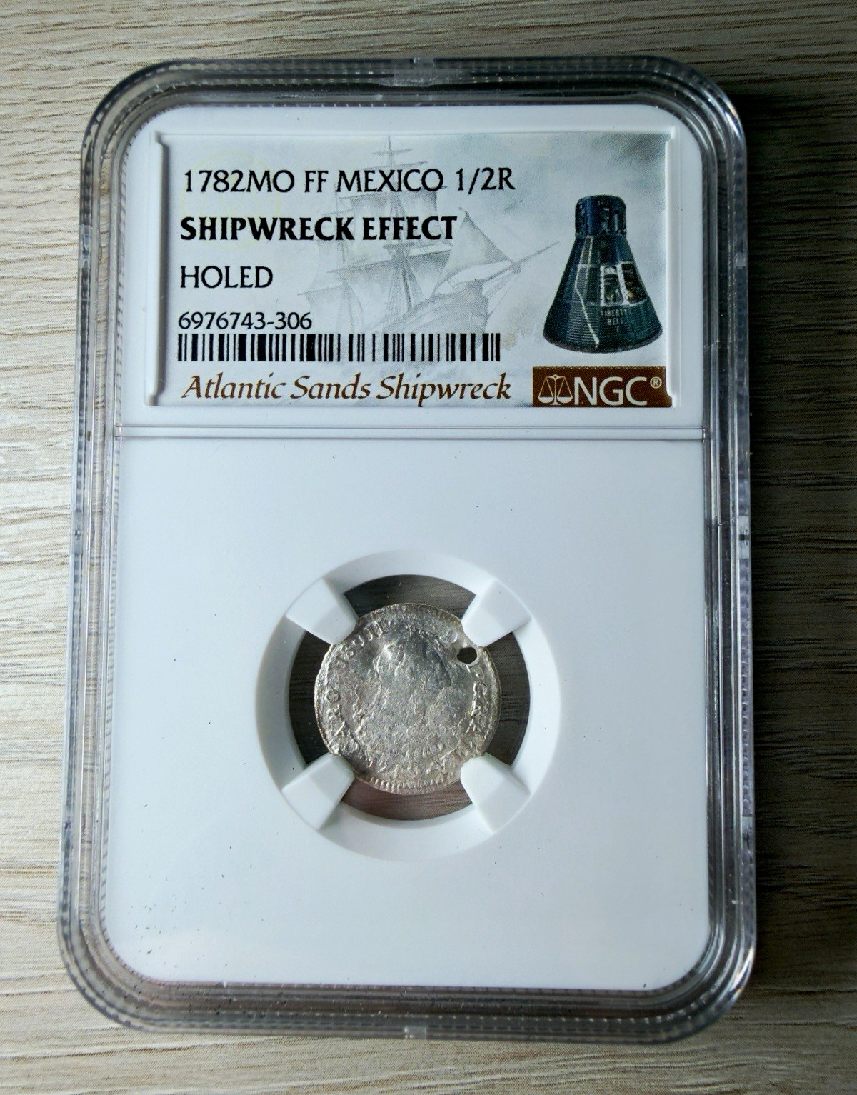 1782 Mexico 1/2 Real NGC Atlantic Sands Shipwreck Effect Holed Charles III