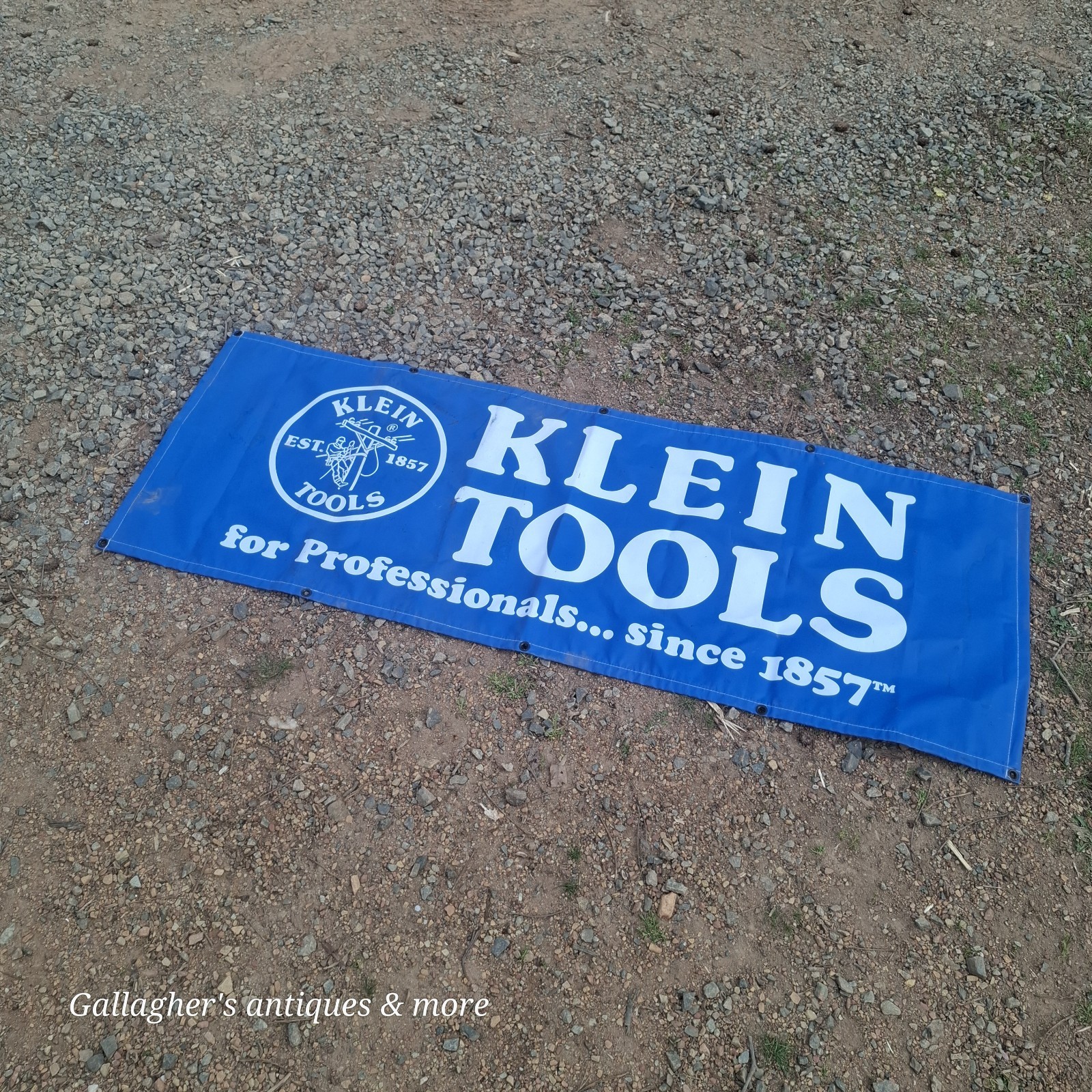 Vintage large KLEIN TOOLS BANNER FLAG 27X70 INCHES Blue