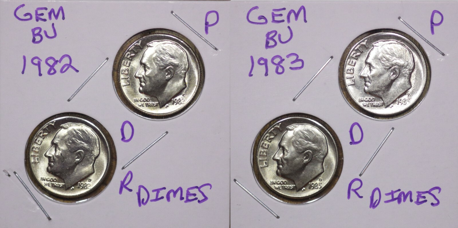 1982 P&D & 1983 P&D Roosevelt Dime Choice BU US (4 Coins) 1982 P&D & 1983 P&D Roosevelt Dime Choice BU US (4 Coins)